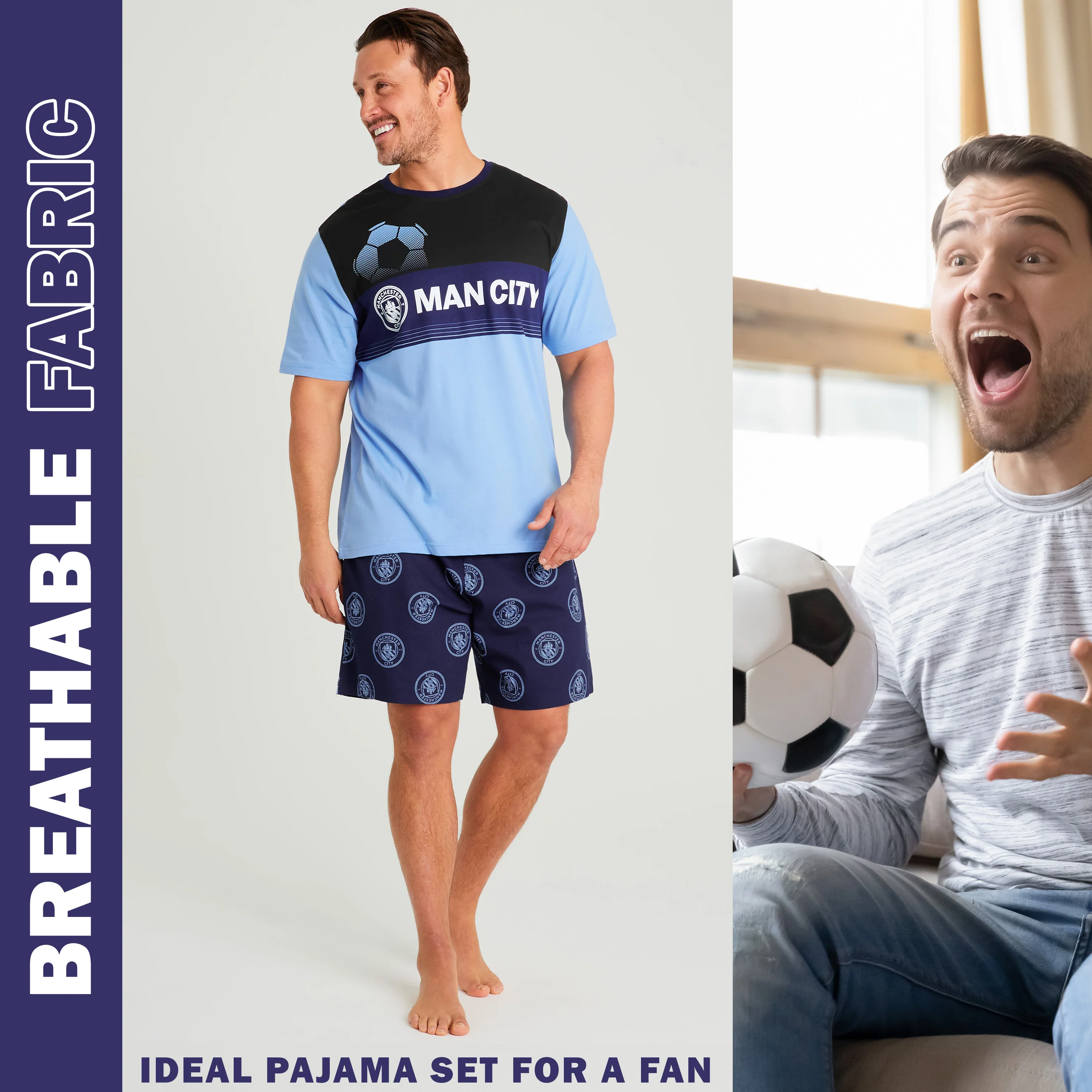 Manchester City FC Mens Pyjama Set, T-Shirt and Pyjama Shorts for Men - Image 4