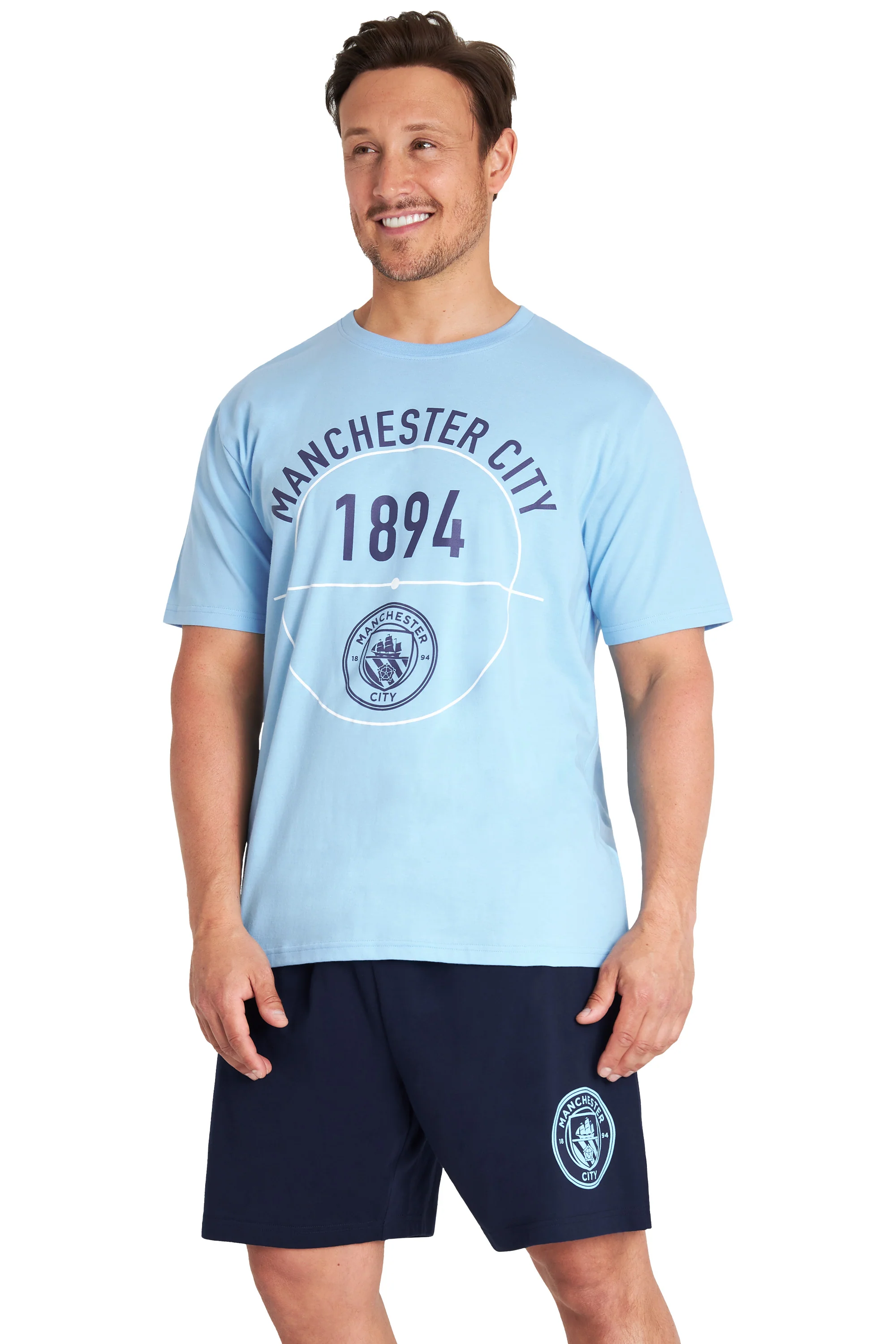 Manchester City FC Mens Pyjama Set, T-Shirt and Pyjama Shorts for Men