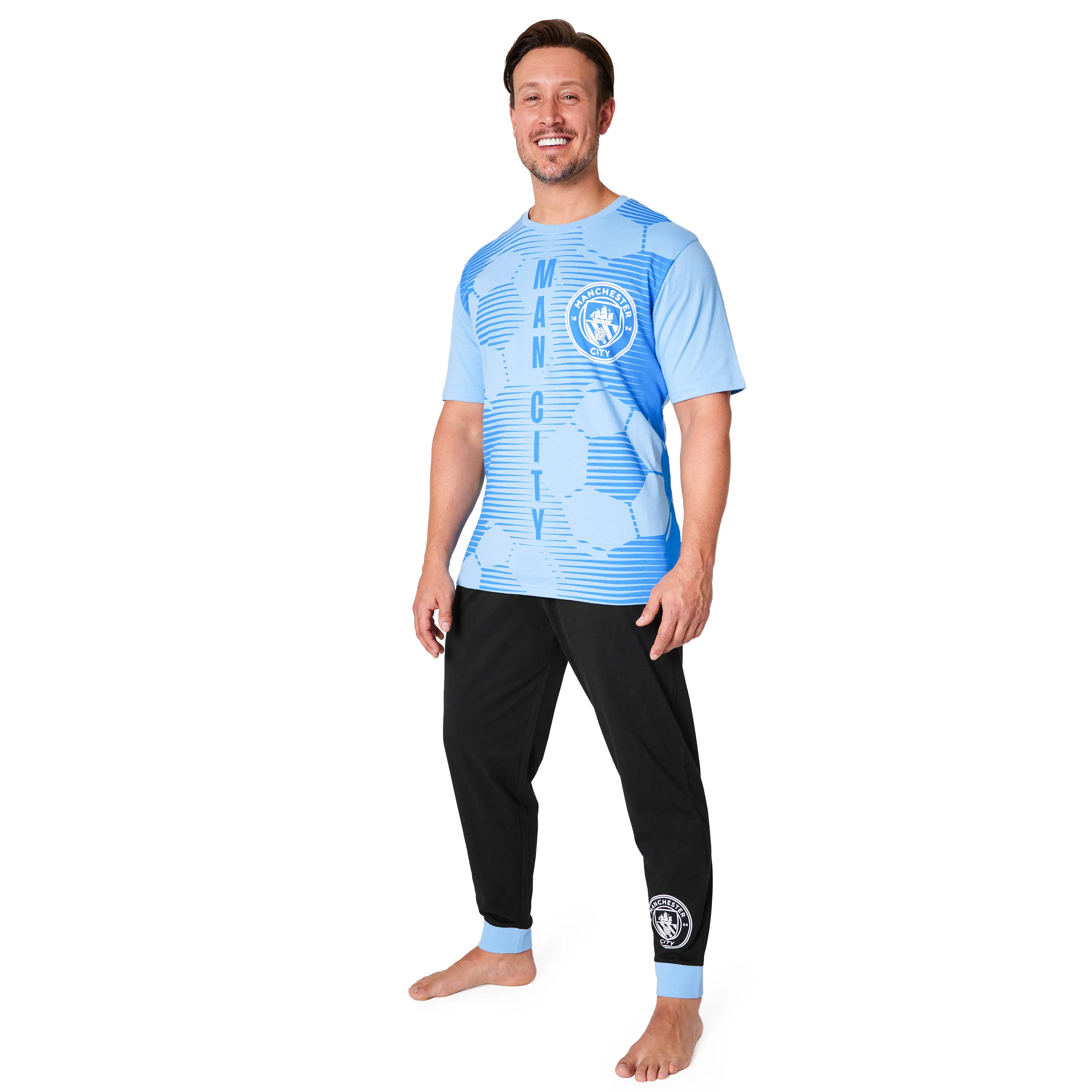 MANCHESTER CITY FC Mens Pyjamas Set Nightwear T-Shirt Long Bottoms PJs Lounge Set Men Teenagers Man City Gifts for Men