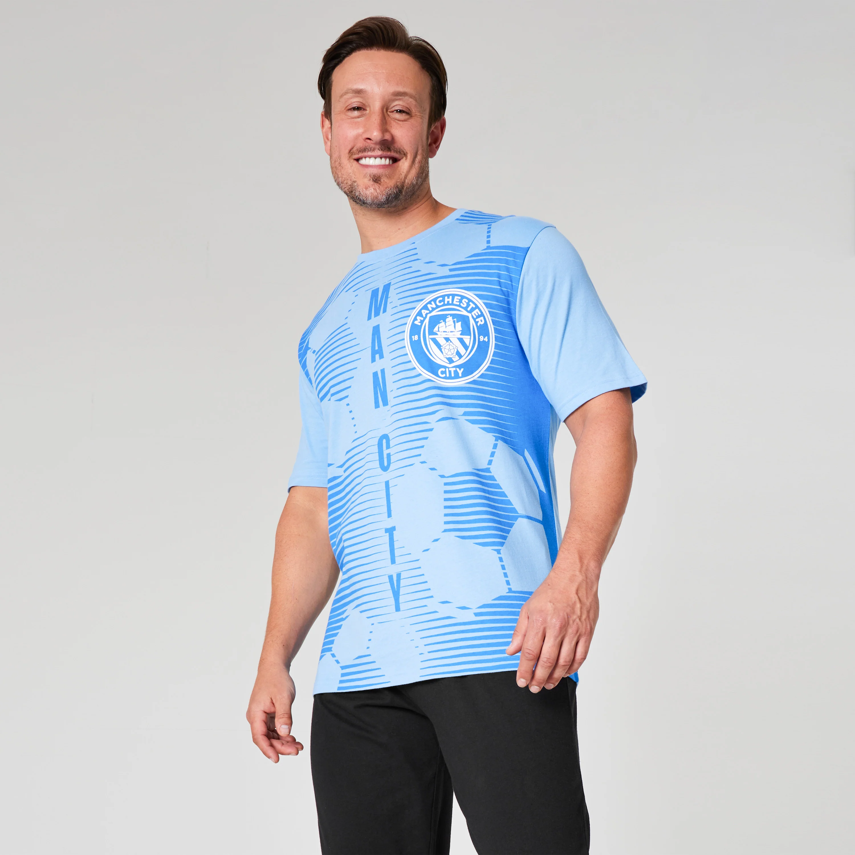 MANCHESTER CITY FC Mens Pyjamas Set Nightwear T-Shirt Long Bottoms PJs Lounge Set Men Teenagers Man City Gifts for Men - Image 2