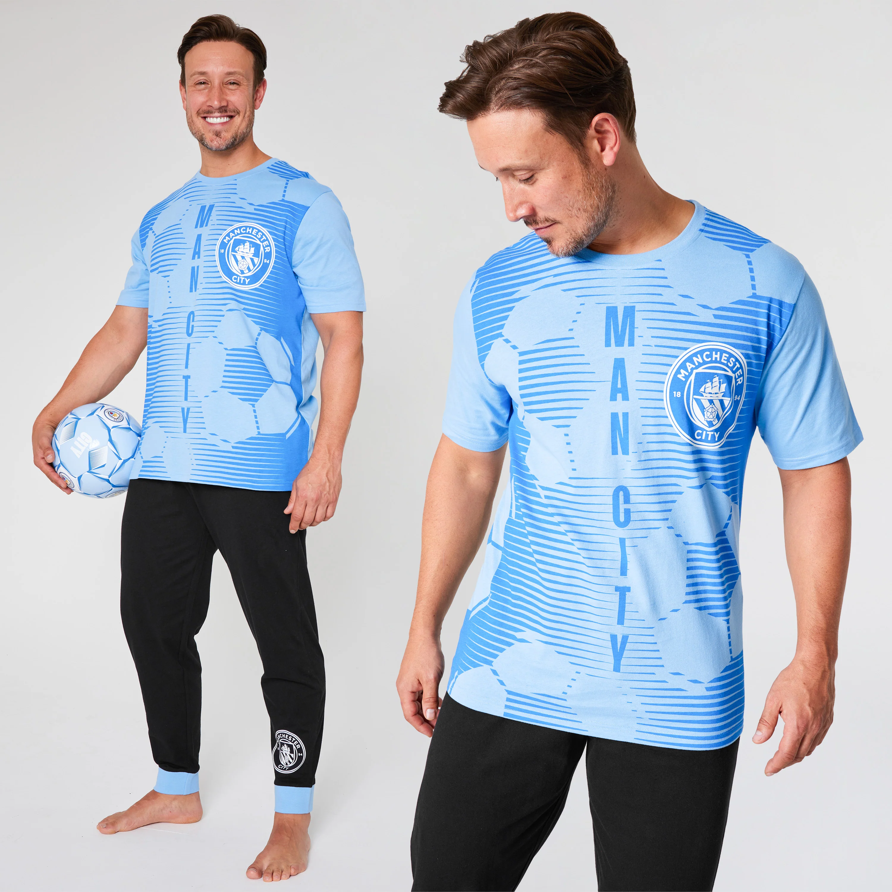 MANCHESTER CITY FC Mens Pyjamas Set Nightwear T-Shirt Long Bottoms PJs Lounge Set Men Teenagers Man City Gifts for Men - Image 3