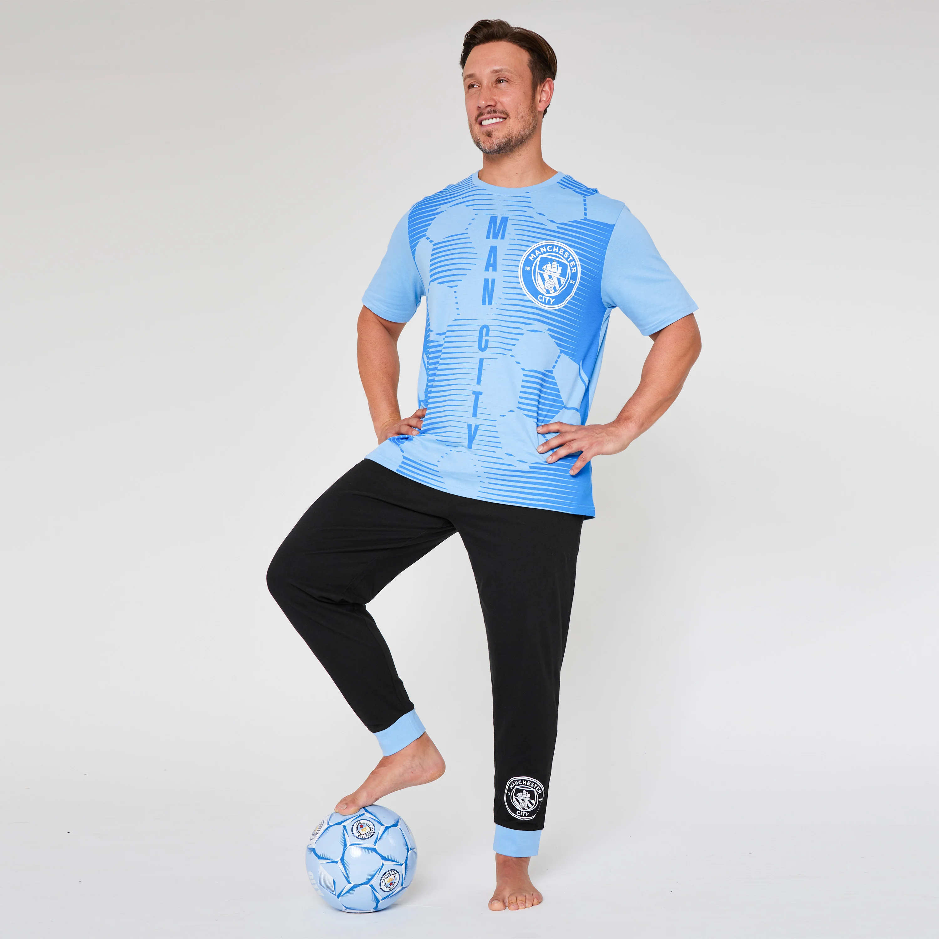 MANCHESTER CITY FC Mens Pyjamas Set Nightwear T-Shirt Long Bottoms PJs Lounge Set Men Teenagers Man City Gifts for Men - Image 4