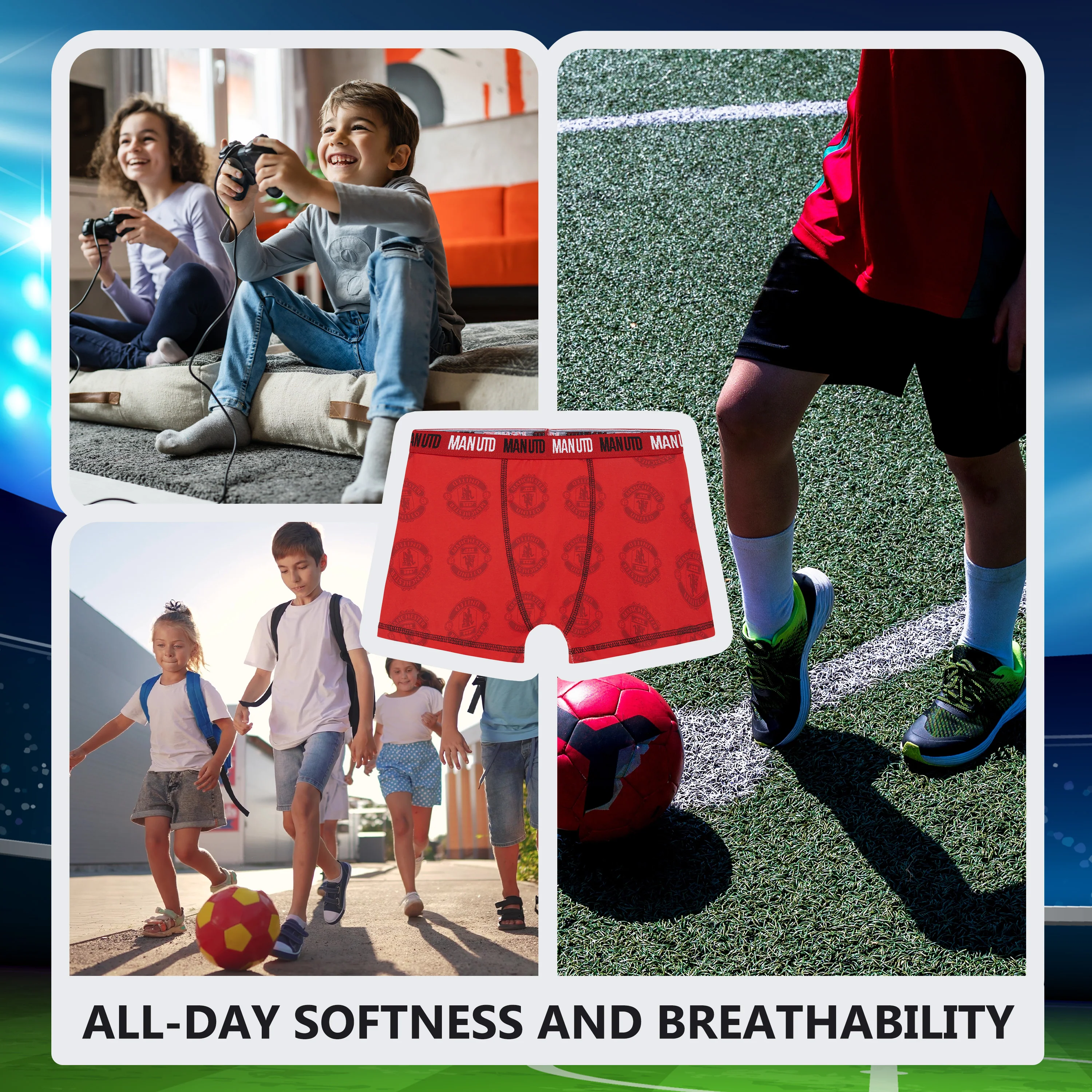 Manchester United F.C. Boys Boxer Shorts, Soft Breathable Stretchy Boxers Pack of 3 Underwear - Gifts for Boys - Image 4