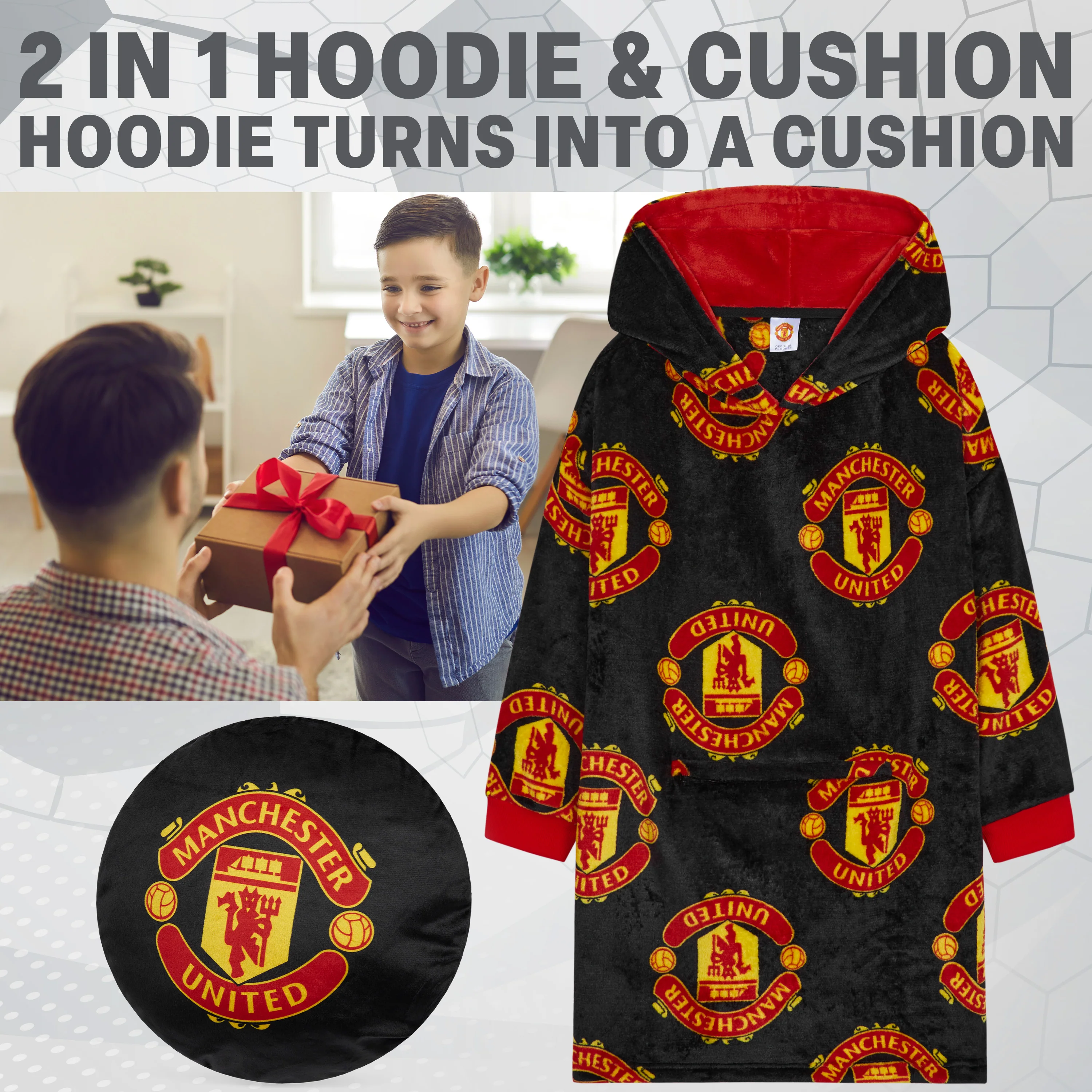 Manchester United F.C. Boys Oversized Fleece Hoodie, Hooded Poncho, Cosy Loungewear - Image 2