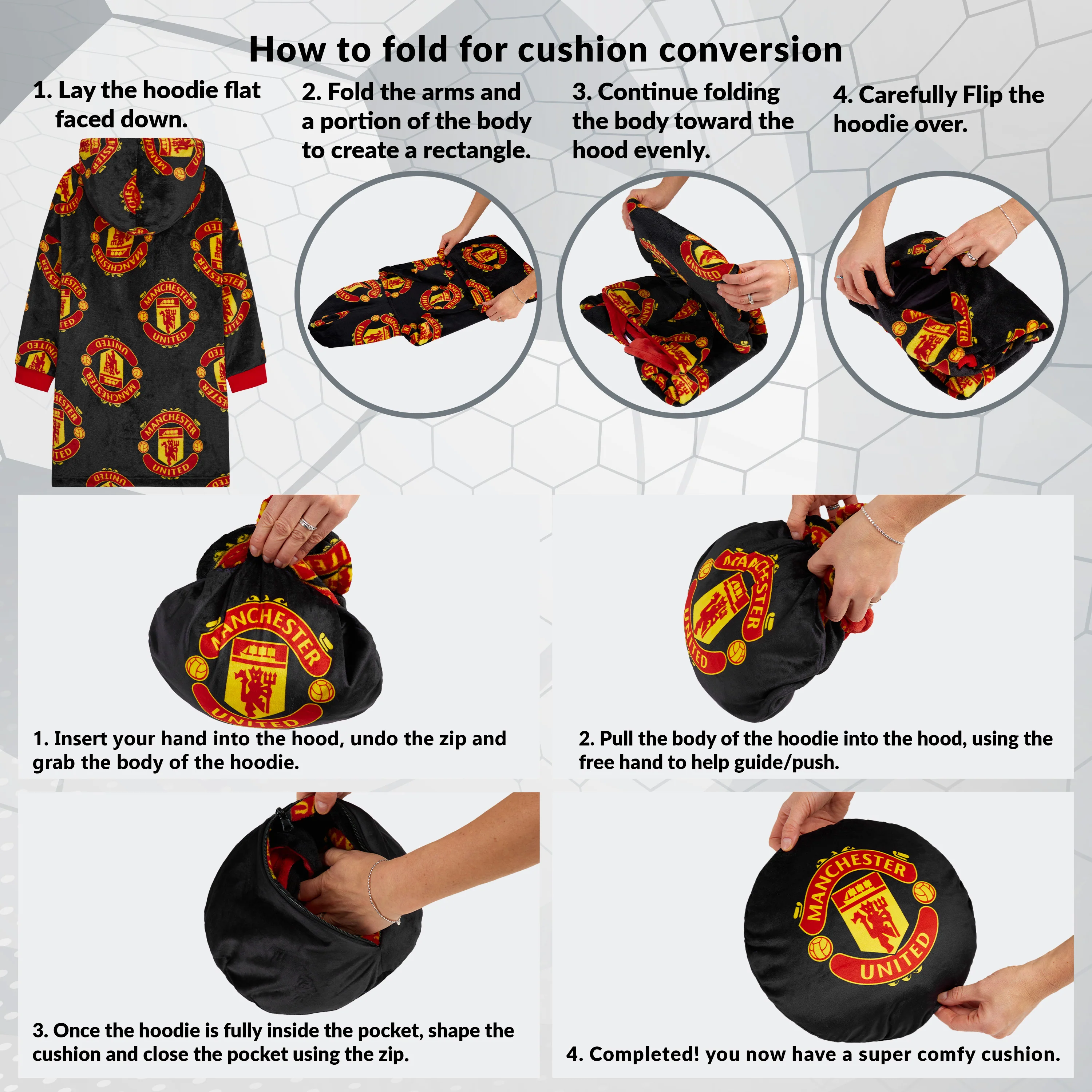 Manchester United F.C. Boys Oversized Fleece Hoodie, Hooded Poncho, Cosy Loungewear - Image 4