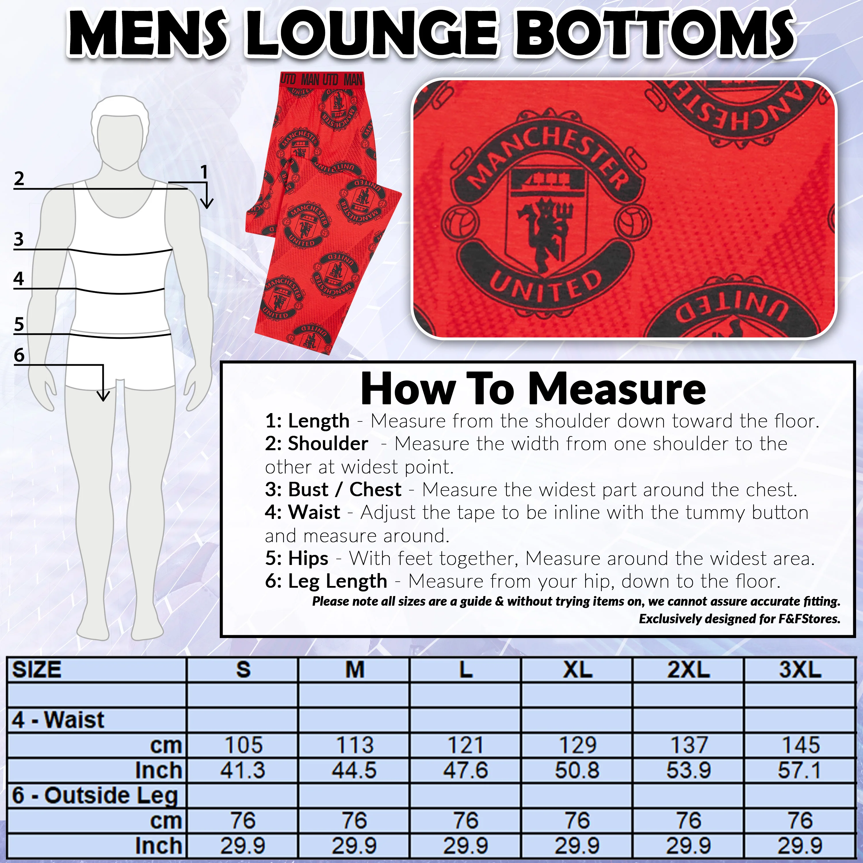 Manchester United F.C. Mens Pyjama Bottoms, Cotton Loungewear - Man United Gifts - Image 6