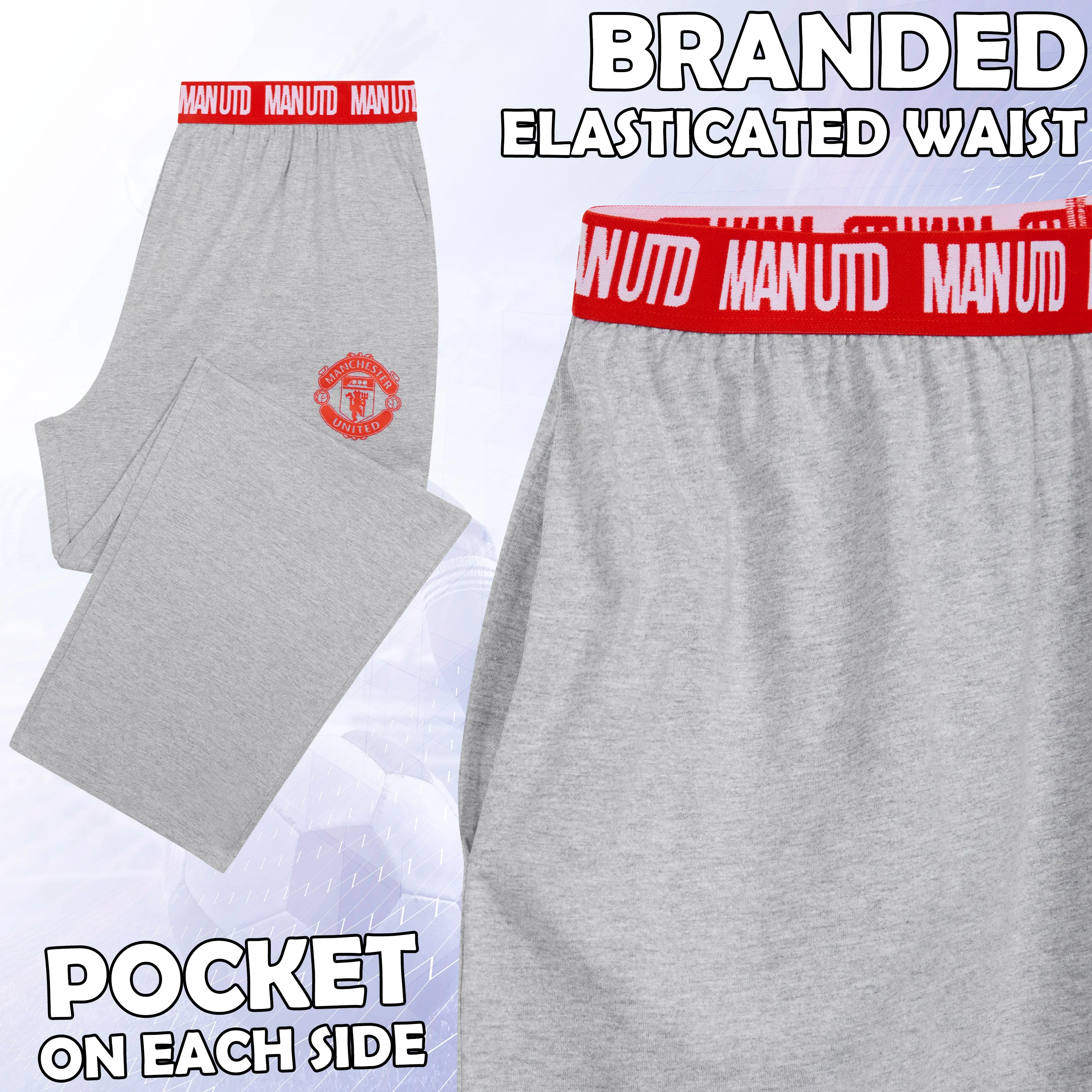 Manchester United F.C. Mens Pyjamas Set, Cotton Loungewear - Man United Gifts - Image 5