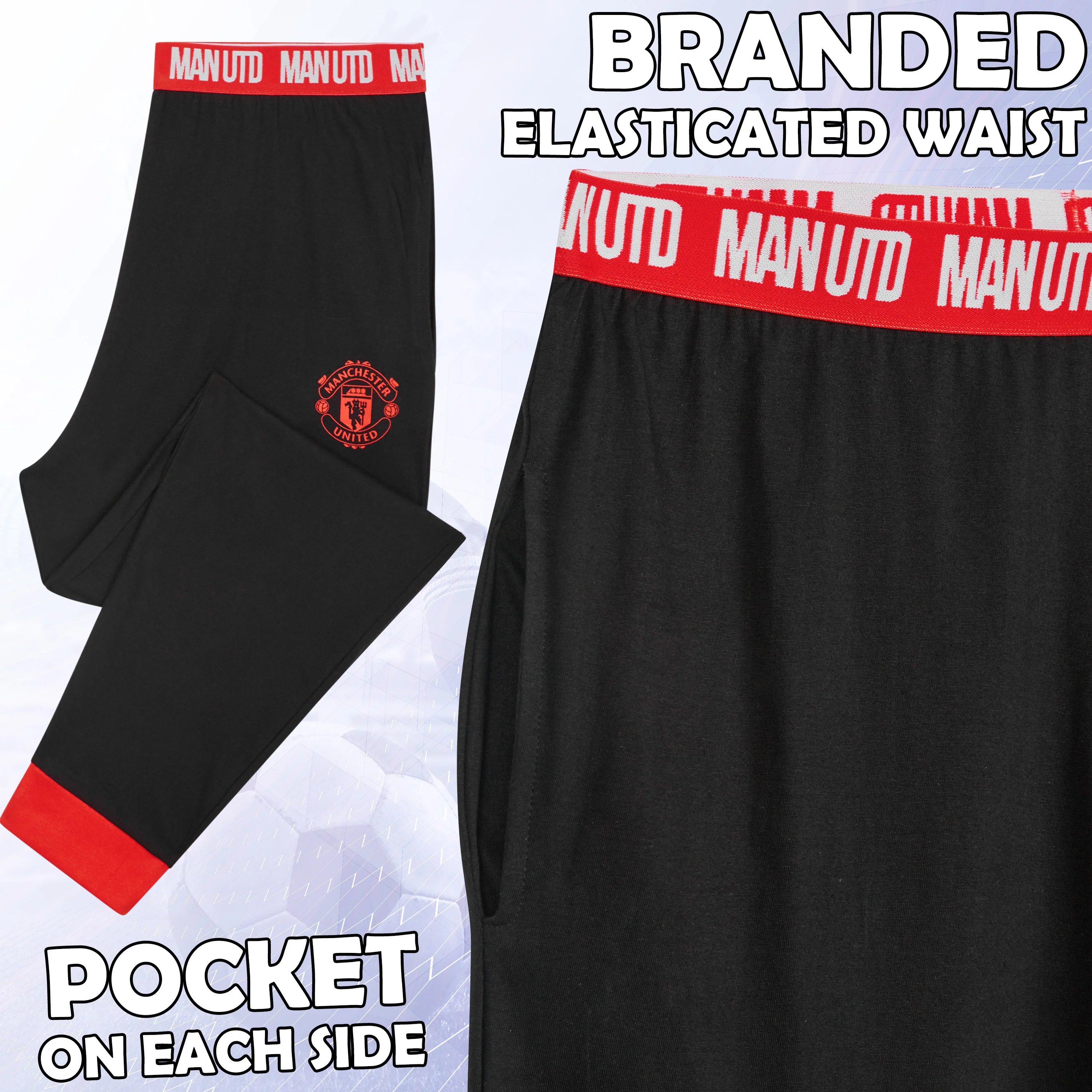Manchester United F.C. Mens Pyjamas Set, Cotton Loungewear - Man United Gifts - Image 5