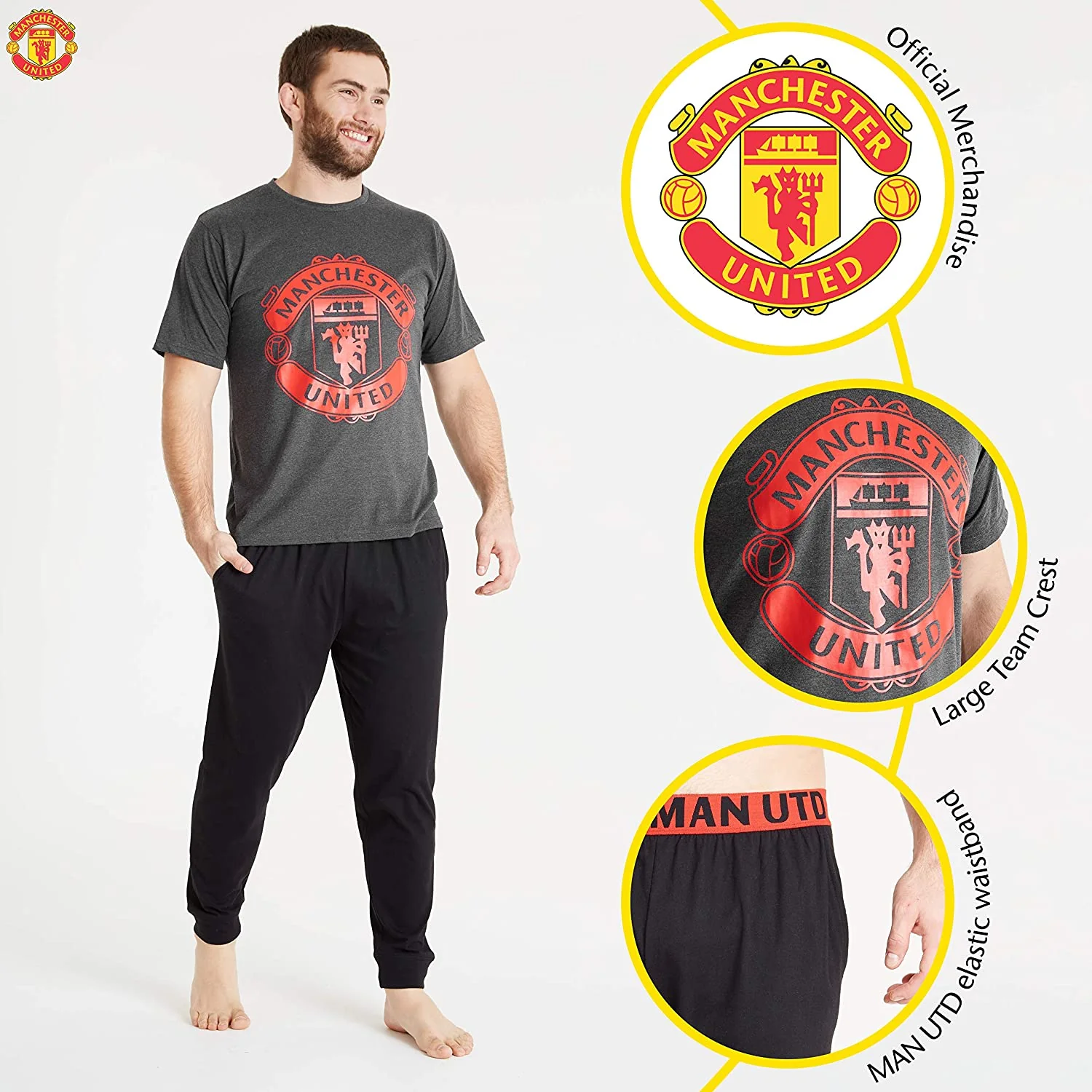 Manchester United F.C. Mens Pyjamas Set, Cotton Mens Pjs, Football Gifts for Men - Image 2