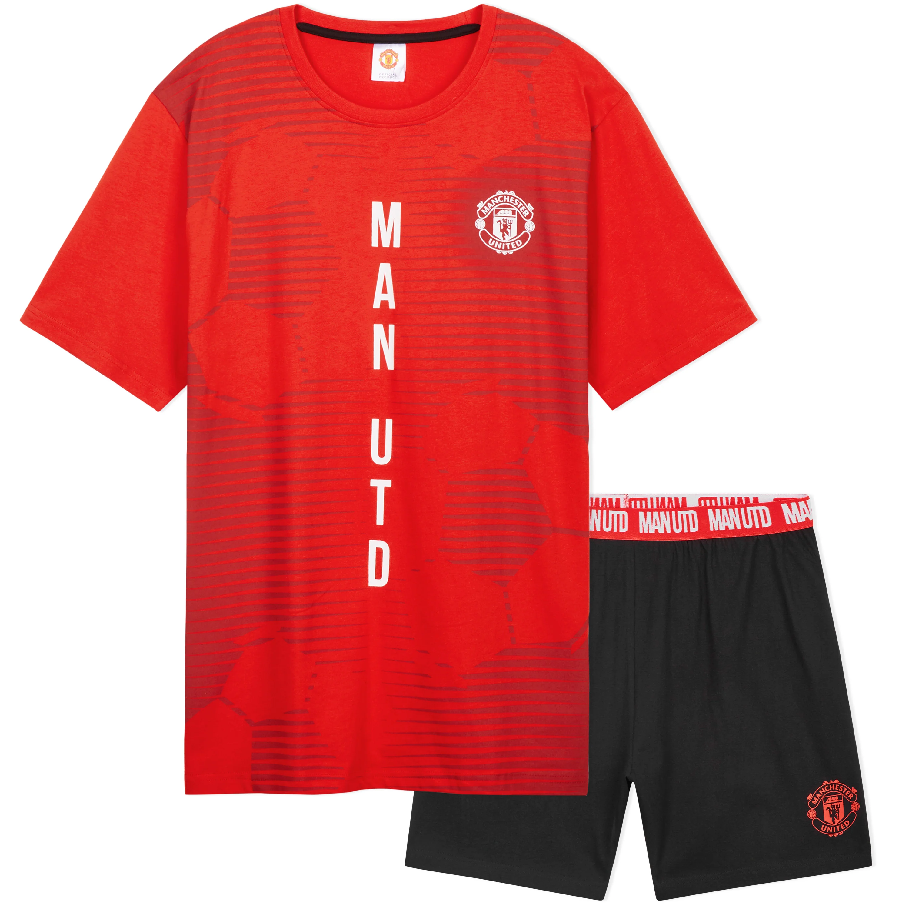 Manchester United F.C. Mens Short Pyjamas Set, Breathable 2 Piece Lounge Wear