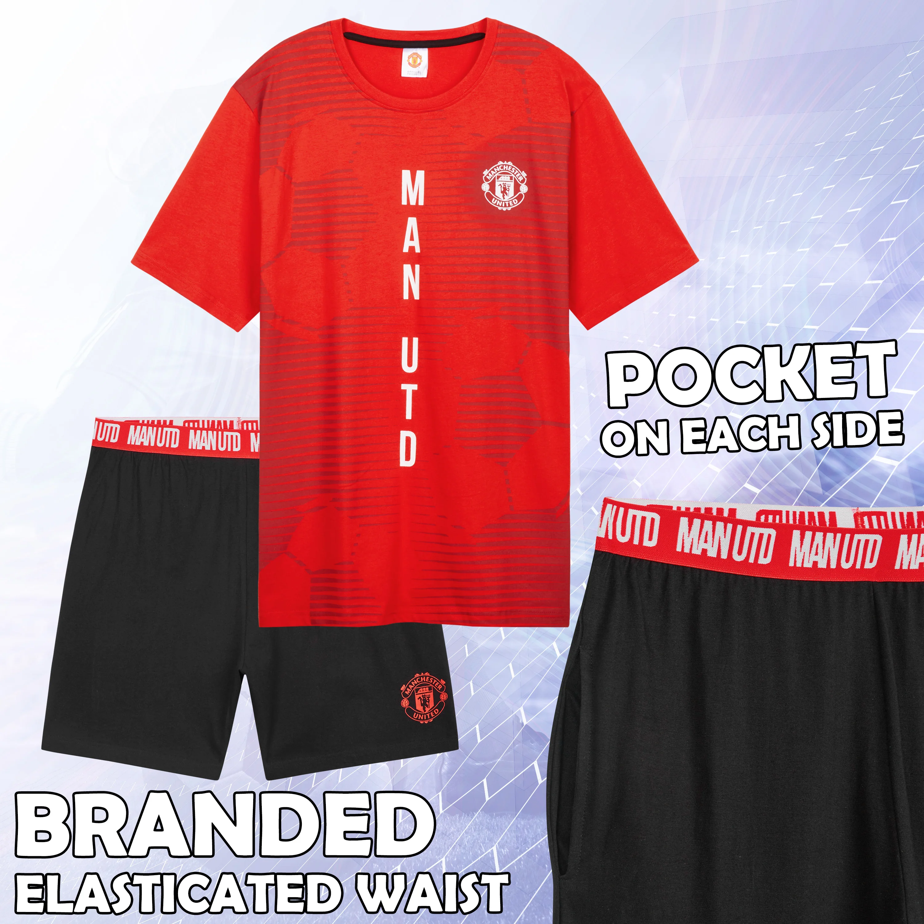 Manchester United F.C. Mens Short Pyjamas Set, Breathable 2 Piece Lounge Wear - Image 5