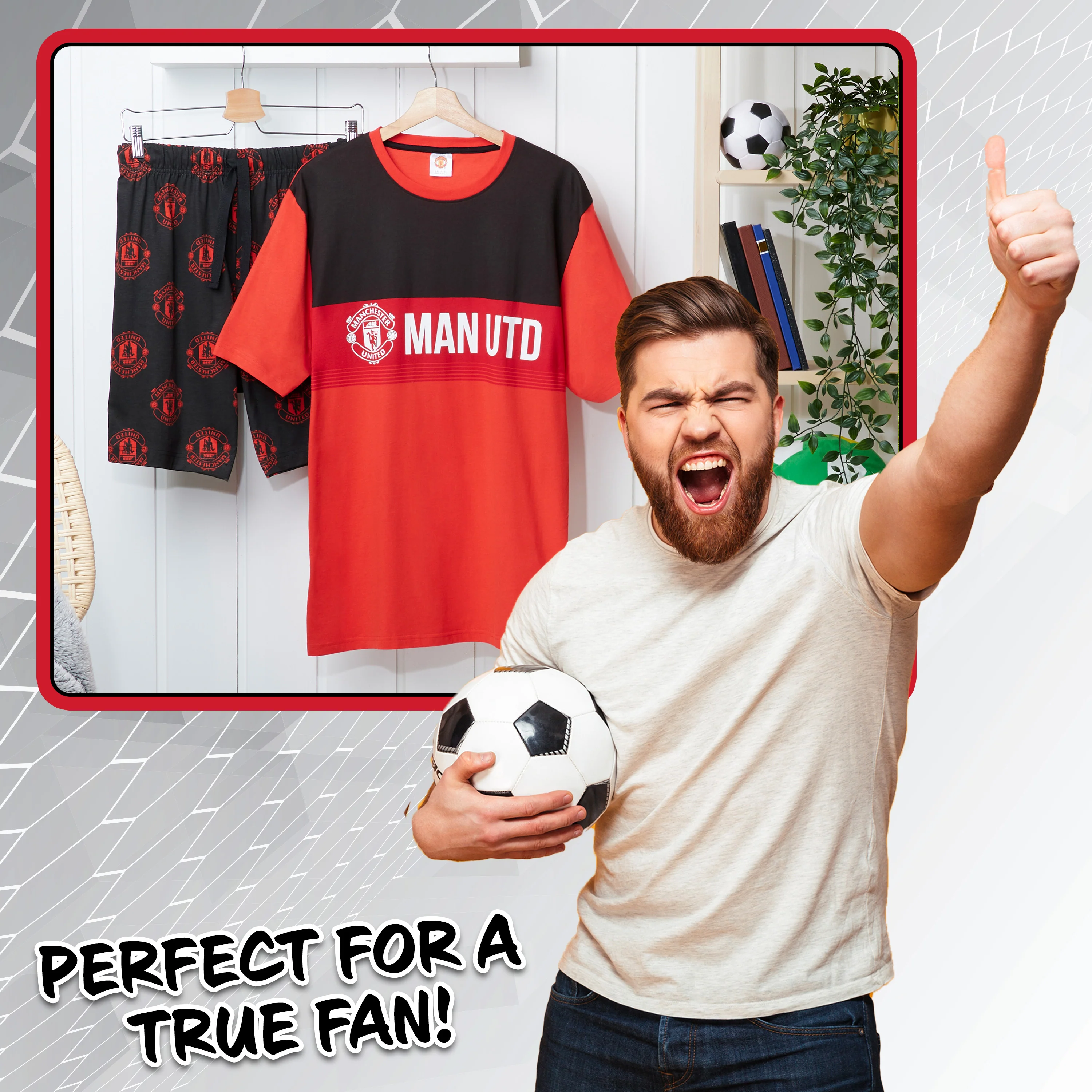 Manchester United F.C. Mens Short Pyjamas Set, Breathable 2 Piece Lounge Wear - Man United Gifts for Men - Image 2