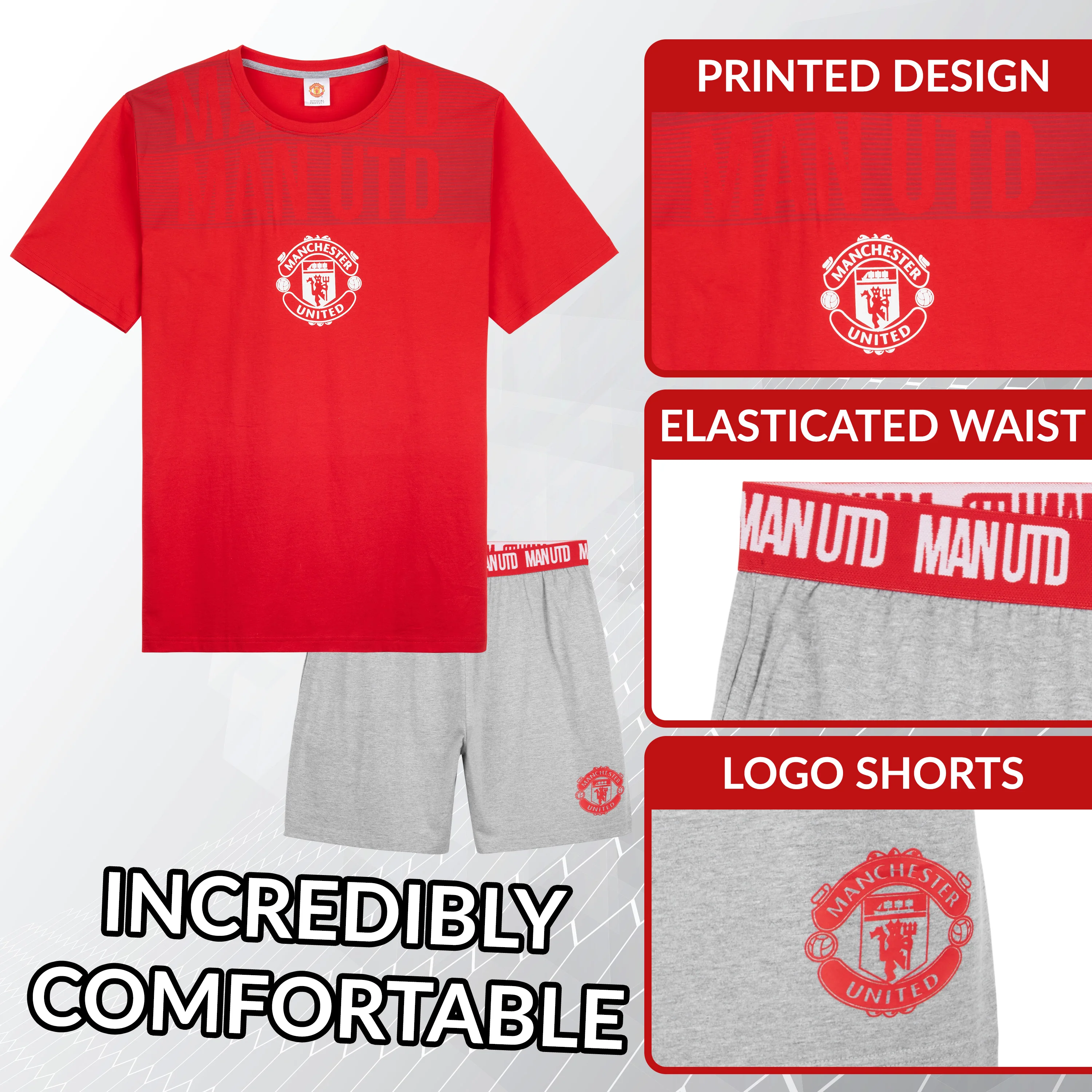 Manchester United F.C. Mens Short Pyjamas Set, Breathable 2 Piece Lounge Wear - Man United Gifts for Men - Image 3