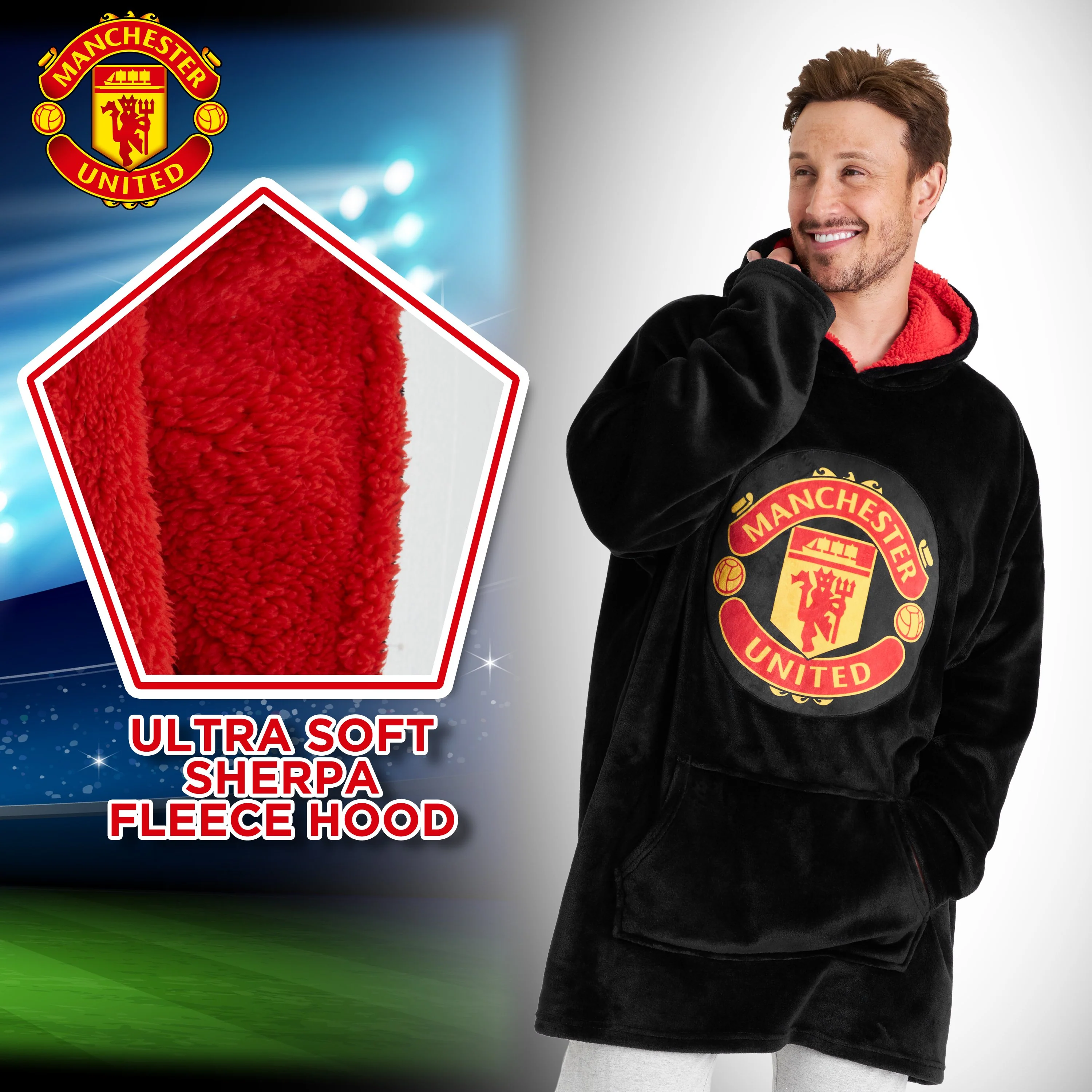 Manchester United F.C. Oversized Hoodie Blanket For Men, Man U Football Gifts - Image 5