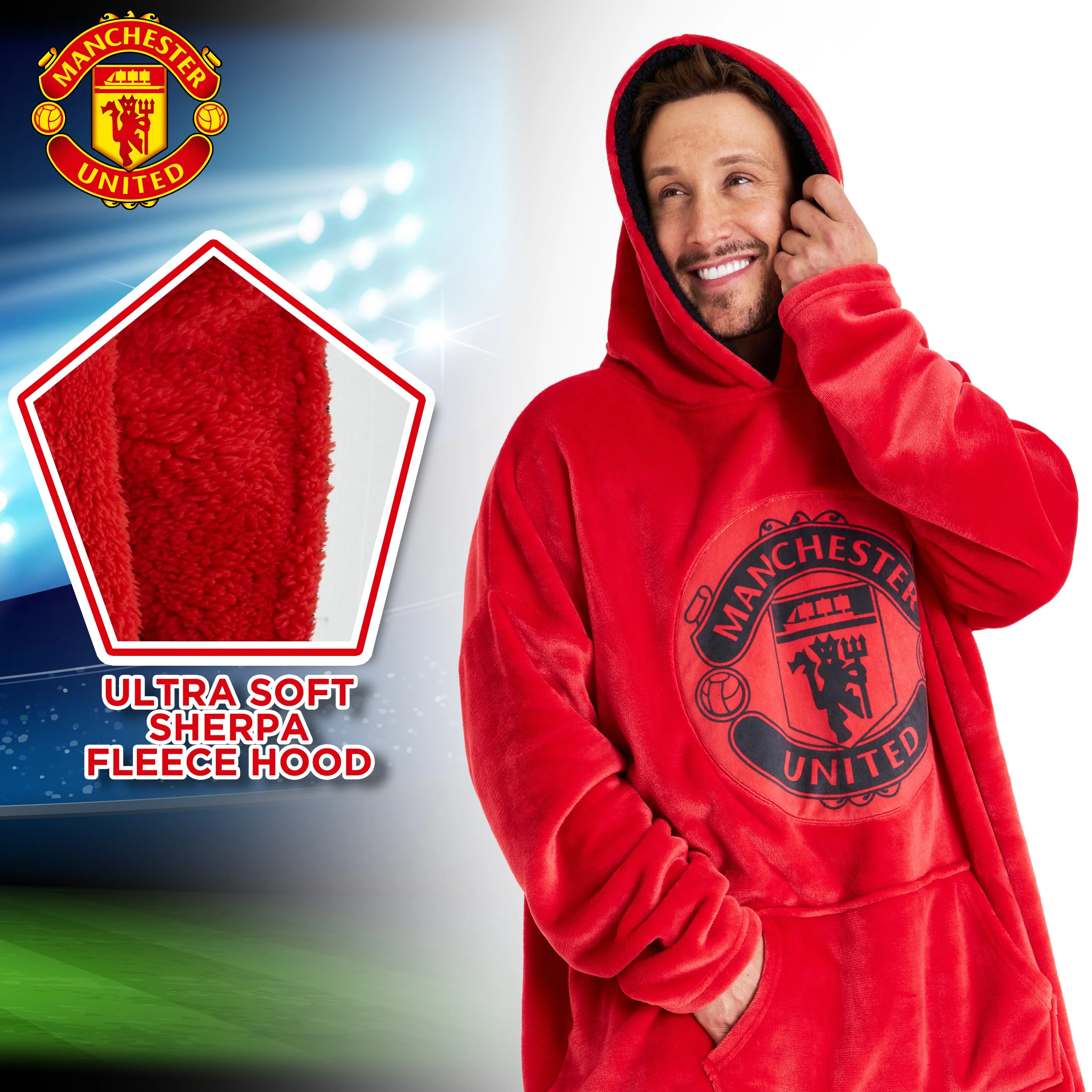 Manchester United F.C. Oversized RED Hoodie Blanket For Men, Man U Football Gifts - Image 5