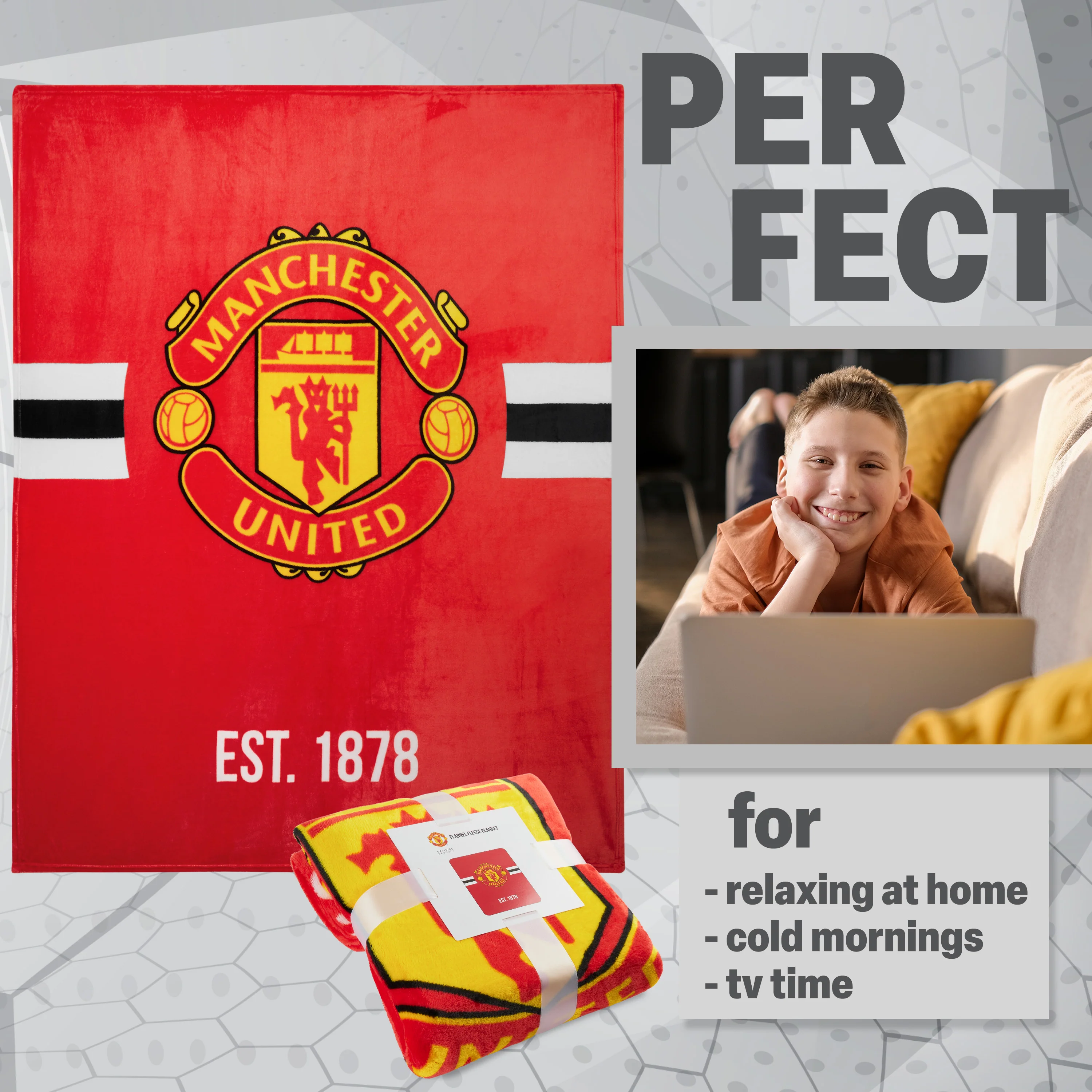 Manchester United F.C. Throw Blanket, 150cm x 127cm Soft Fleece Blanket - Image 3
