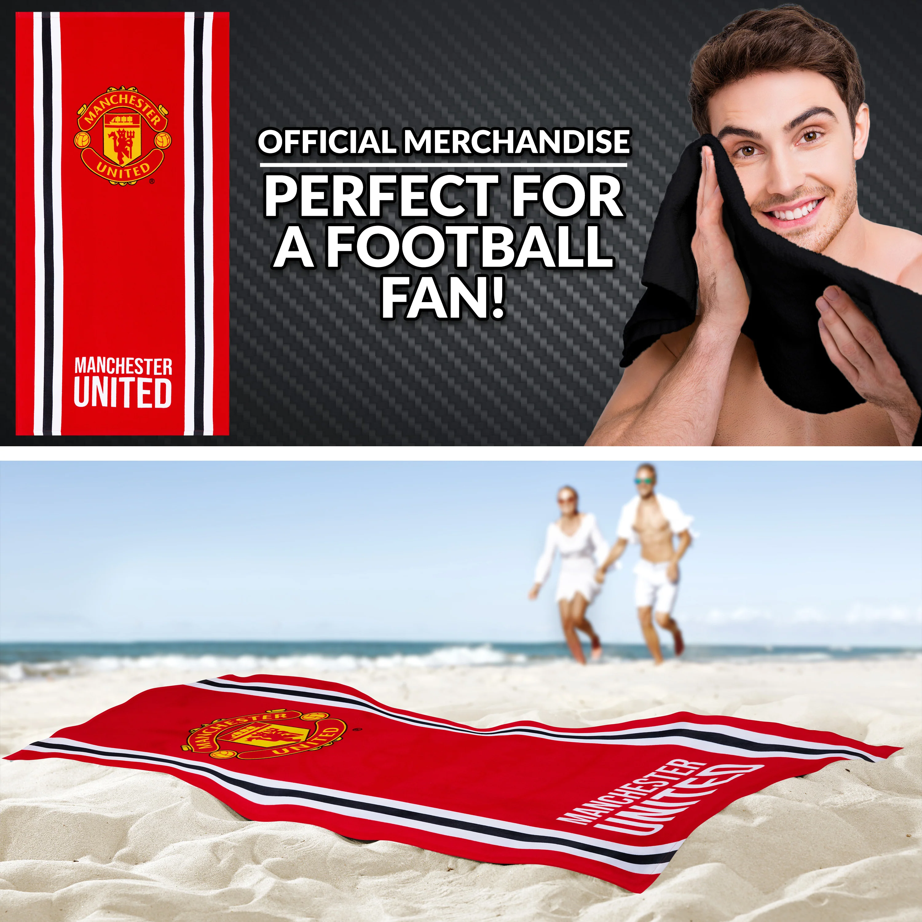 Manchester United F.C. Towels for Men Women Teens Boys 100% Cotton Football Crest Quick Dry Beach Bath Towel Swim Gym Holiday Shower Bath Supporters' Gear 137x69cm - Image 2