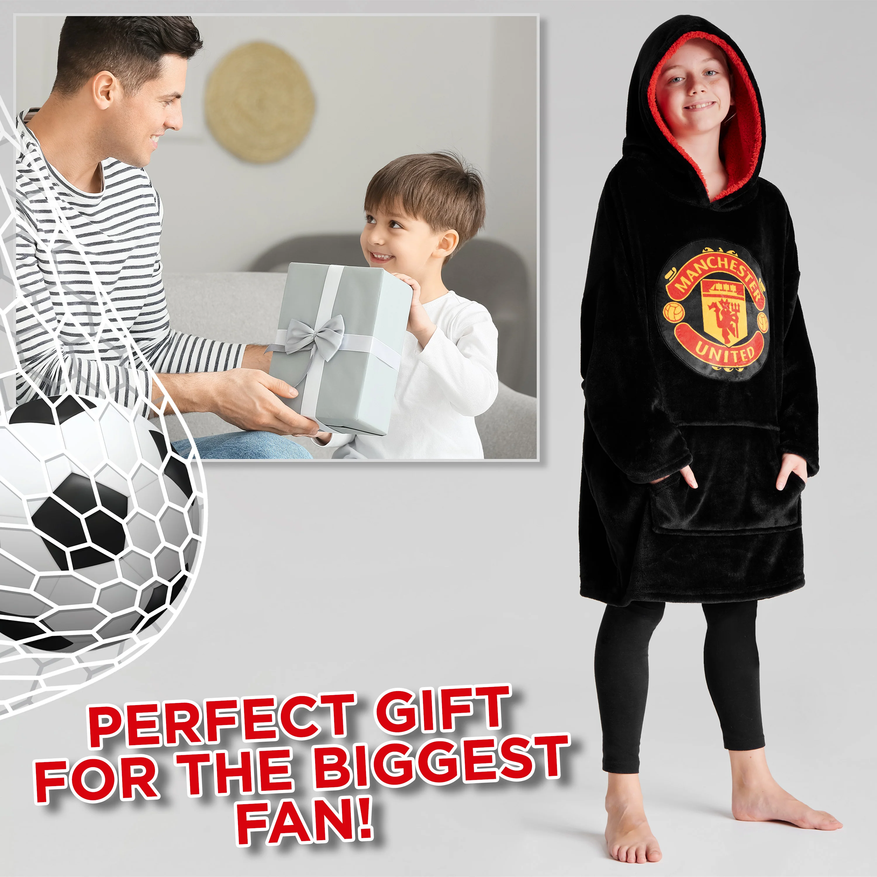 Manchester United FC Fleece Hoodie Blanket for Boys Teenagers One Size Kids Oversized Hoodie Man United Gifts for Boys - Image 4