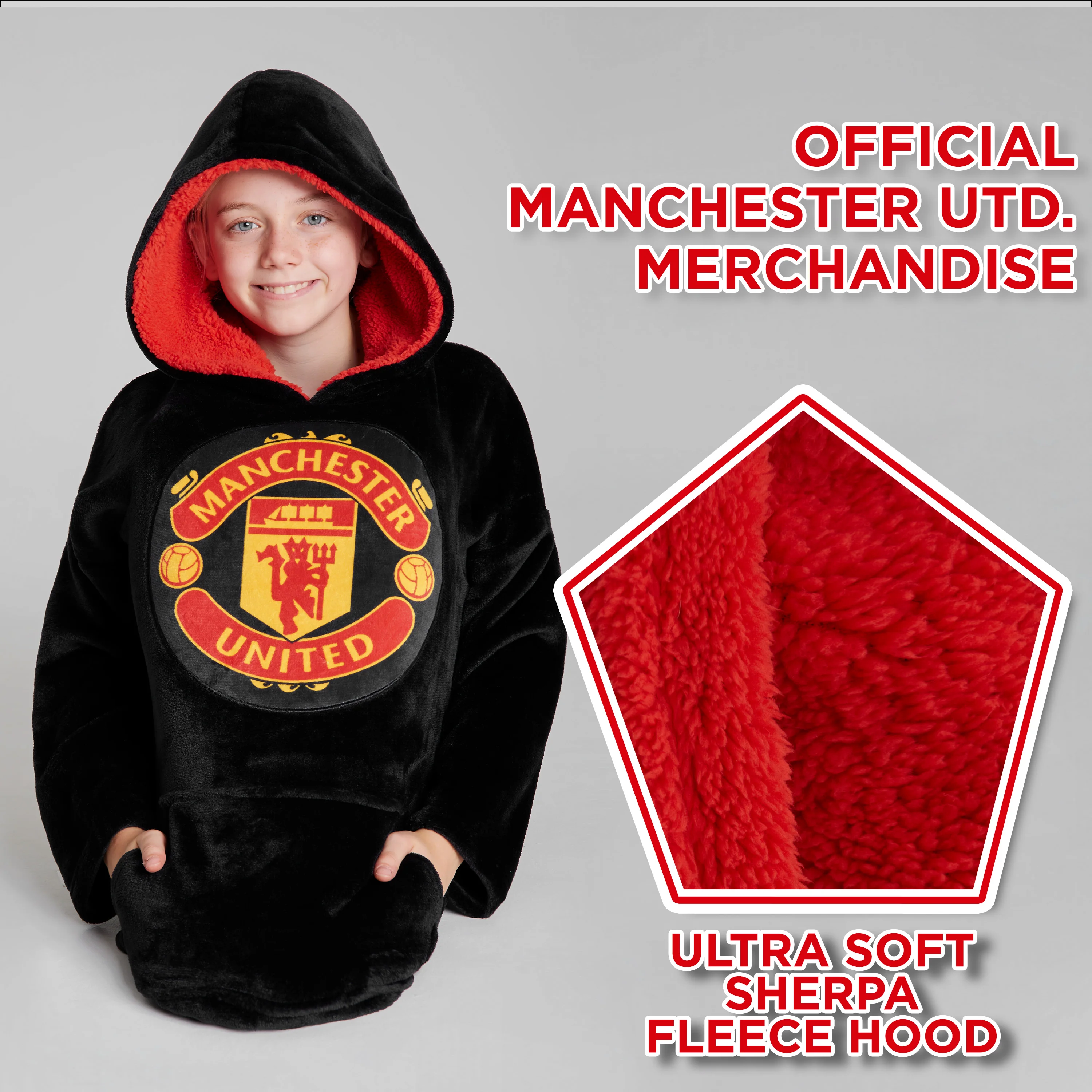 Manchester United FC Fleece Hoodie Blanket for Boys Teenagers One Size Kids Oversized Hoodie Man United Gifts for Boys - Image 5