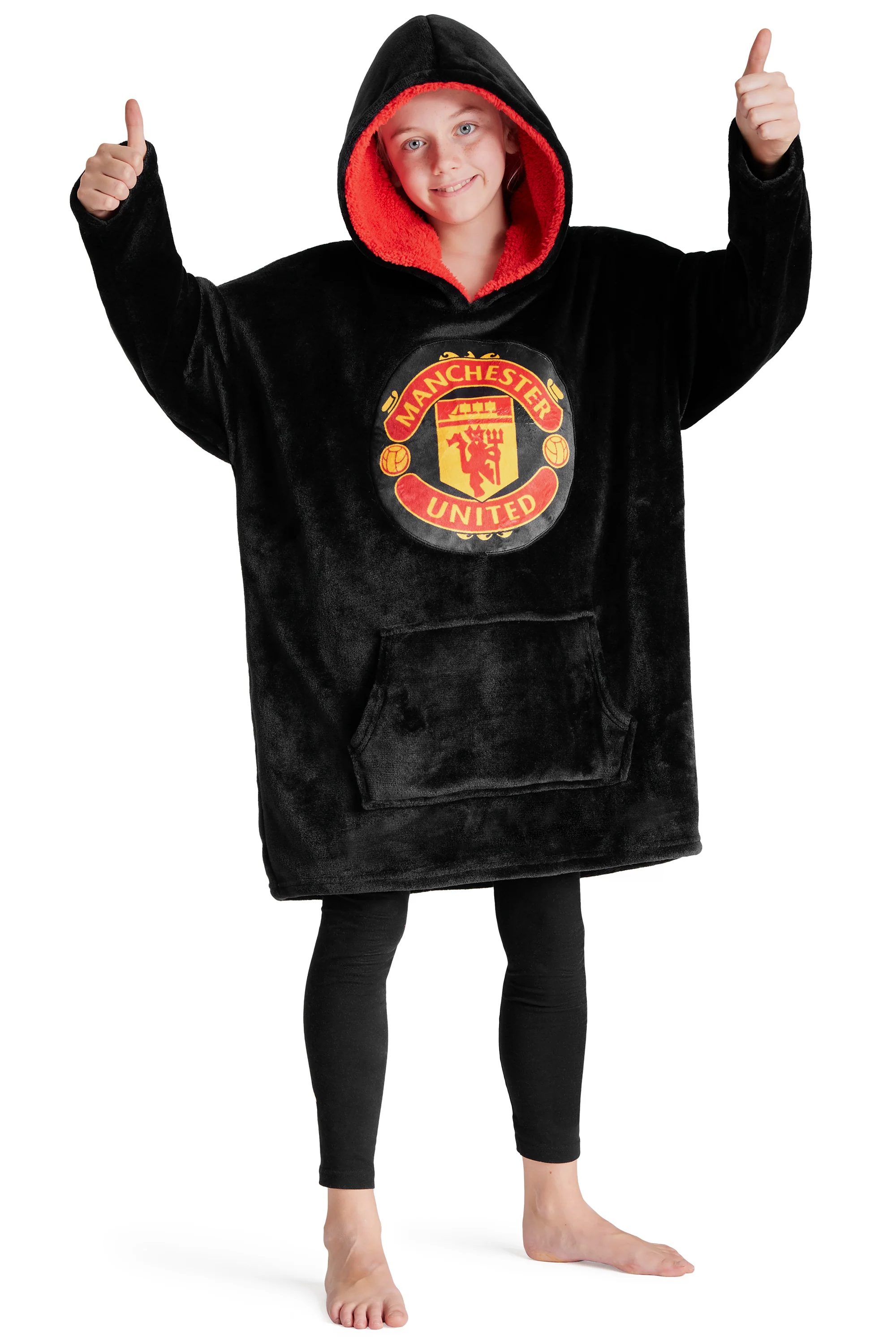 Manchester United FC Fleece Hoodie Blanket for Boys Teenagers One Size Kids Oversized Hoodie Man United Gifts for Boys