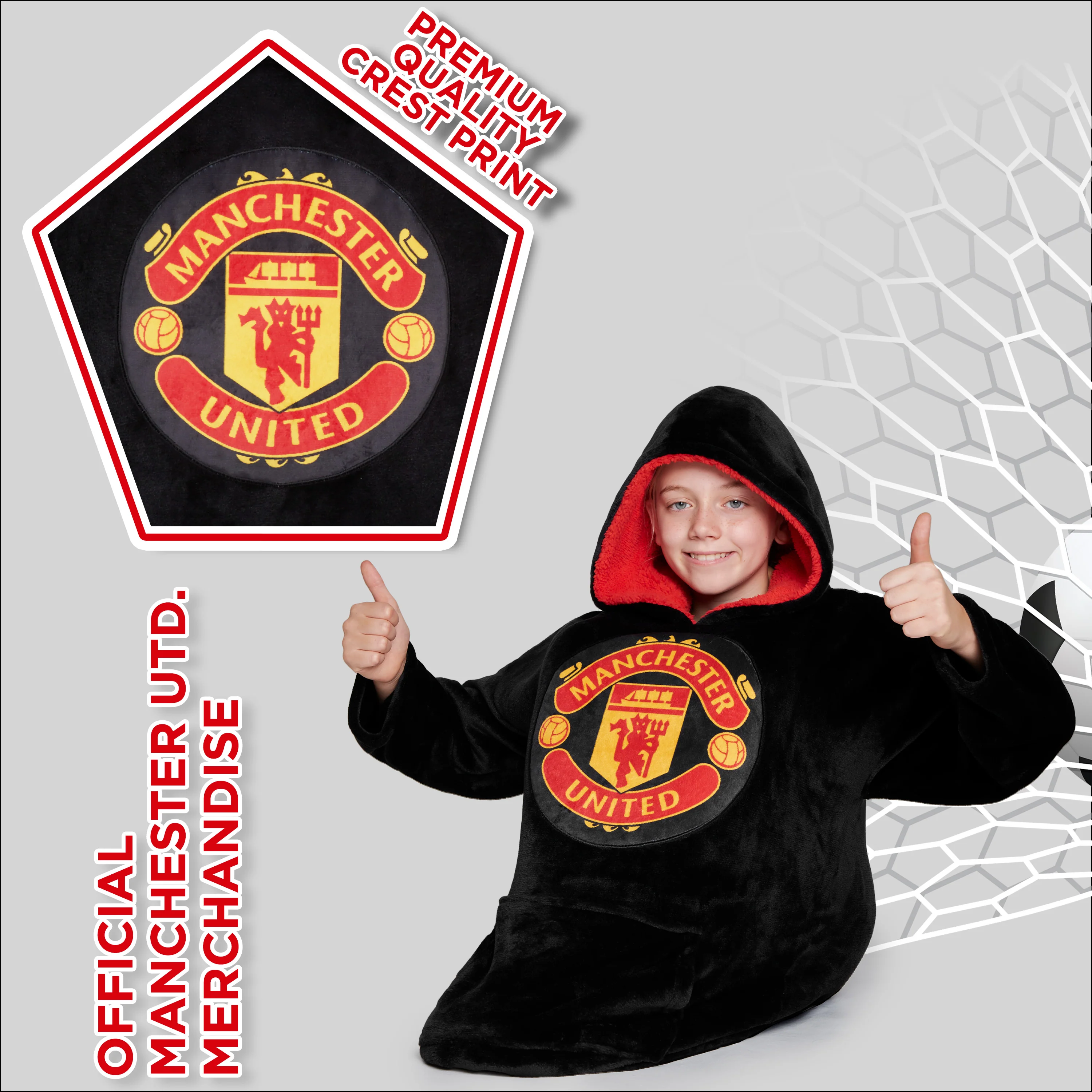Manchester United FC Fleece Hoodie Blanket for Boys Teenagers One Size Kids Oversized Hoodie Man United Gifts for Boys - Image 3