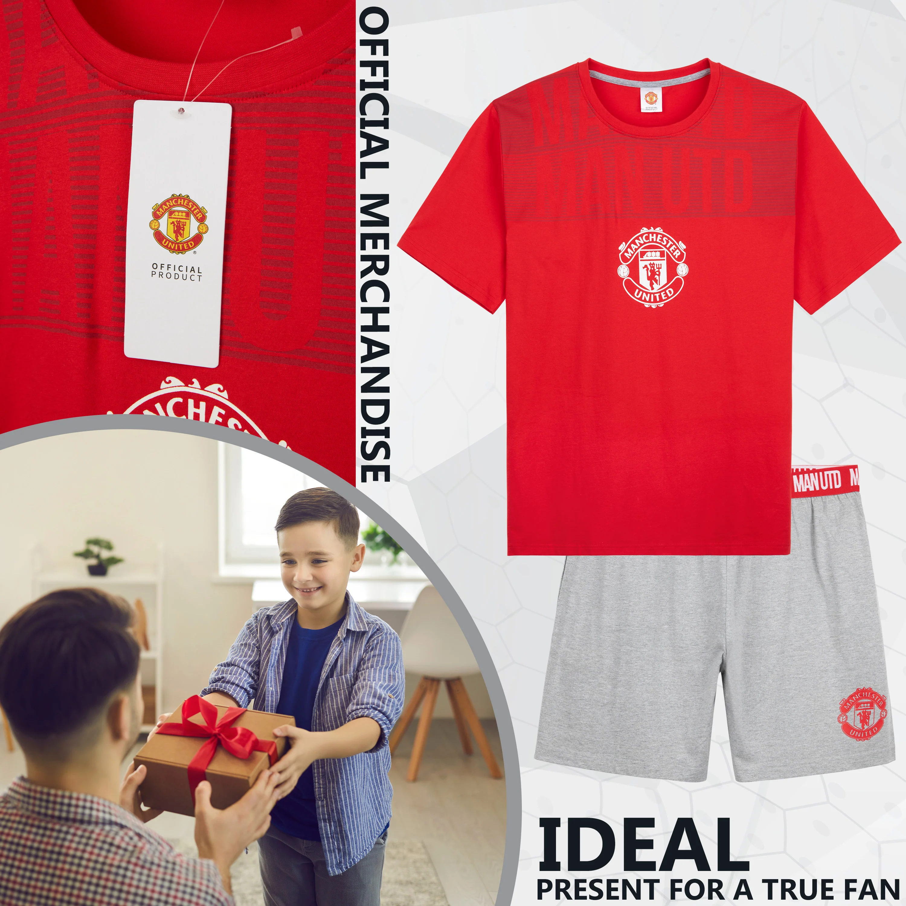 Manchester United Short Pyjama for Boys (UK, Age, 11 Years, 12 Years, Regular, Red/Grey) - Image 3