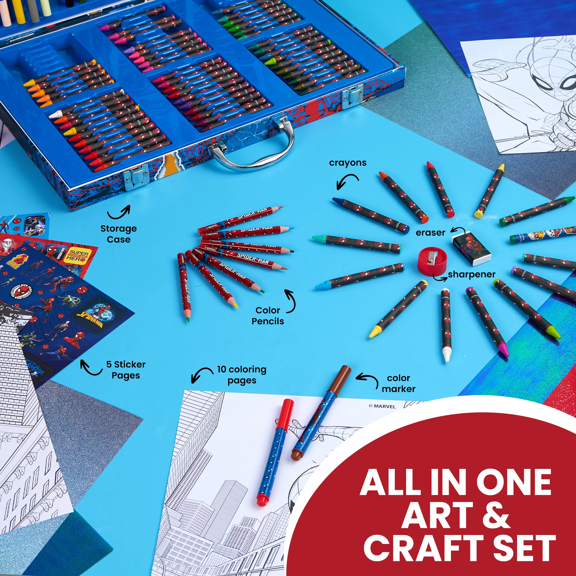 Marvel Avengers Art Set for Kids Colouring Pens Colouring Pencils Crayons 130+ Pieces - Image 4