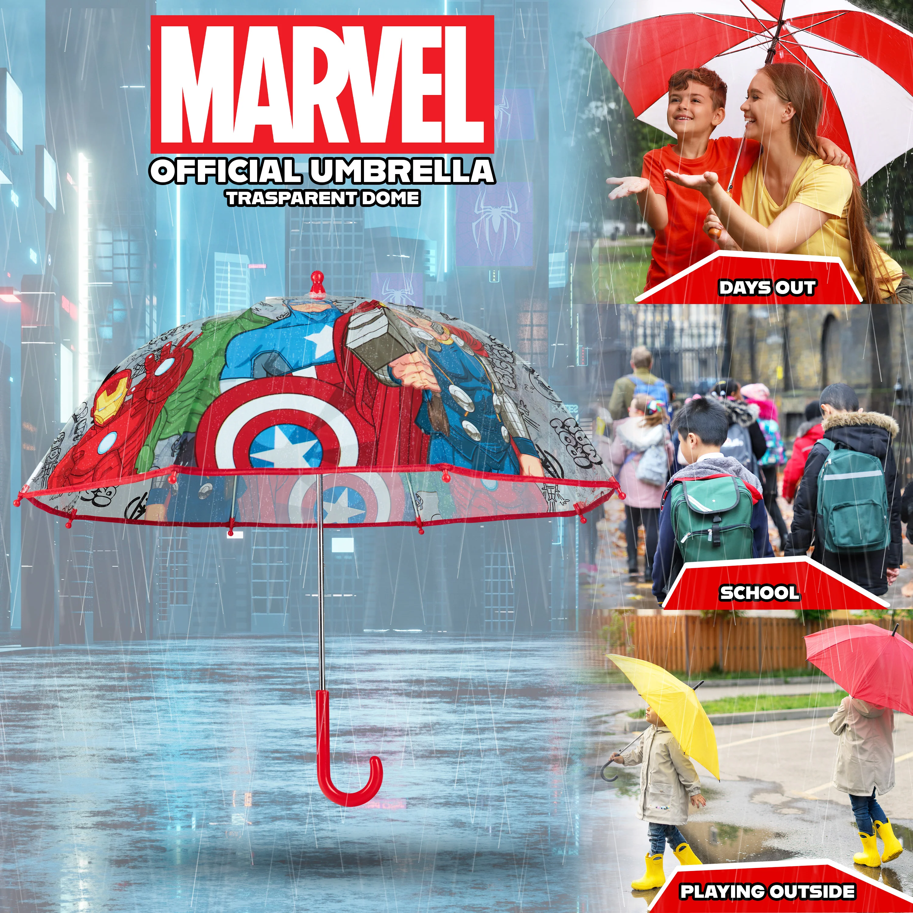 Marvel Avengers Clear Dome Umbrella for Kids Folding Transparent Umbrella - Image 3