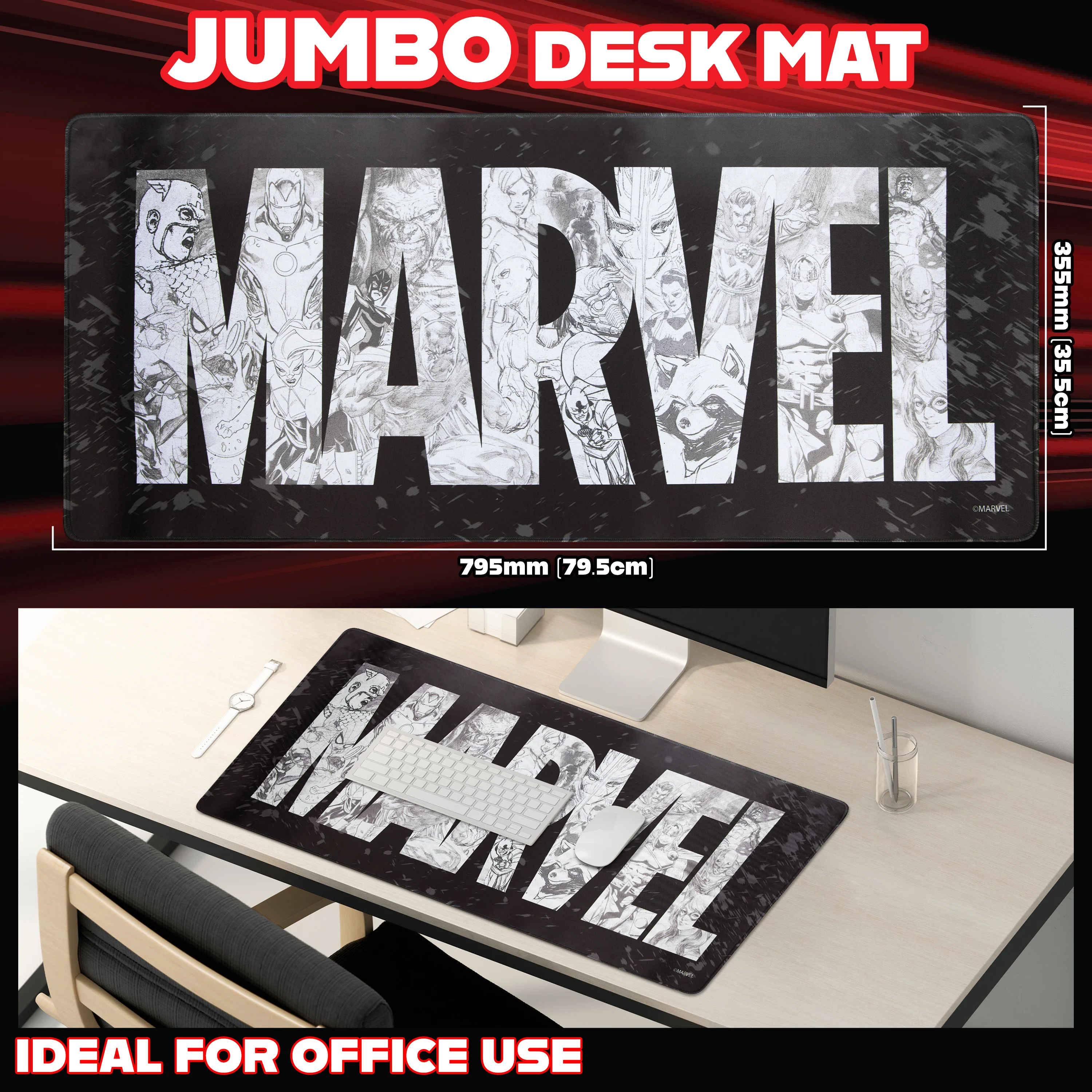 Marvel Avengers Desk Mat Large Mouse Mat 80 x 36 cm Desk Protector Mat PC Laptop Keyboard Groot Spiderman Gifts (Black Marvel) - Image 3