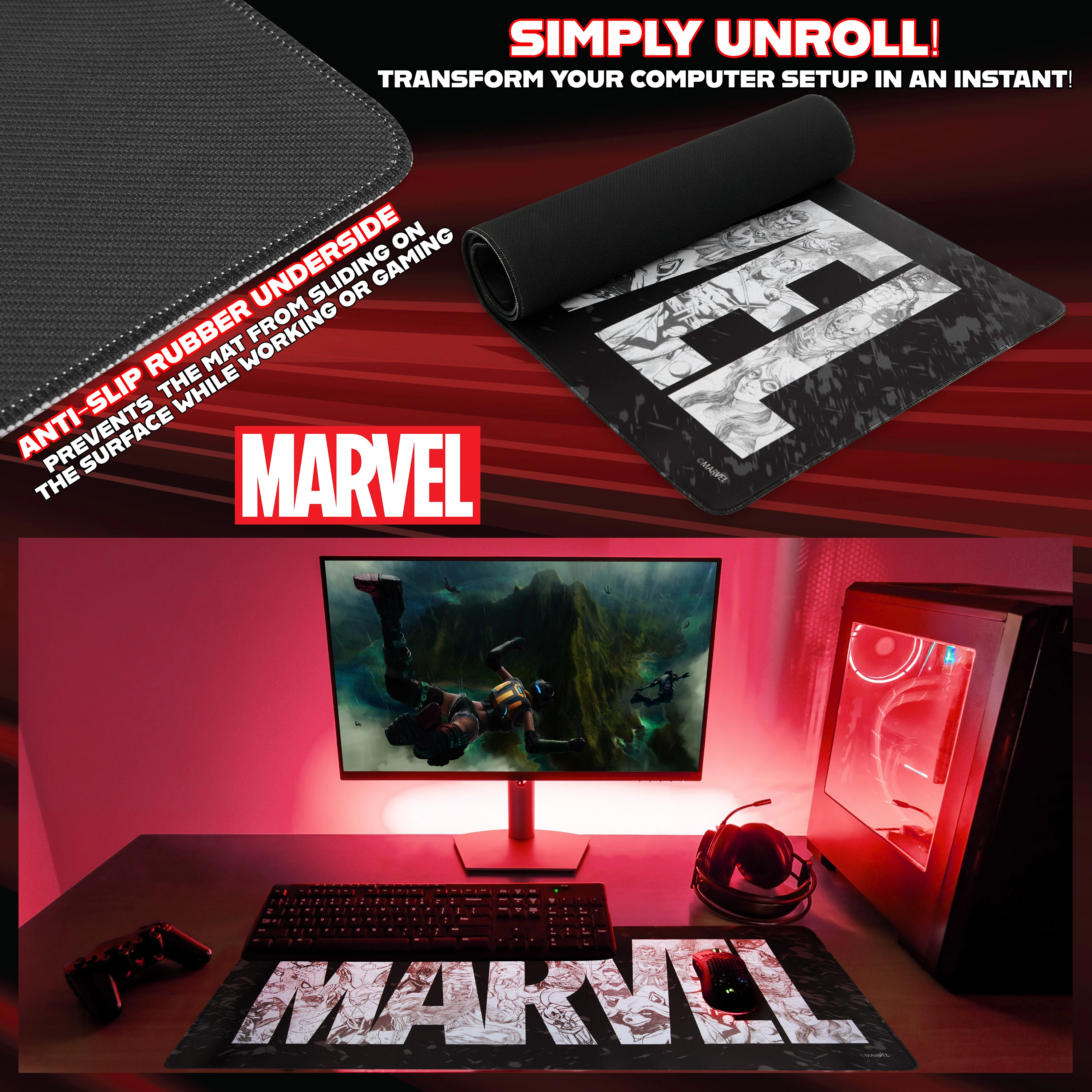 Marvel Avengers Desk Mat Large Mouse Mat 80 x 36 cm Desk Protector Mat PC Laptop Keyboard Groot Spiderman Gifts (Black Marvel) - Image 4