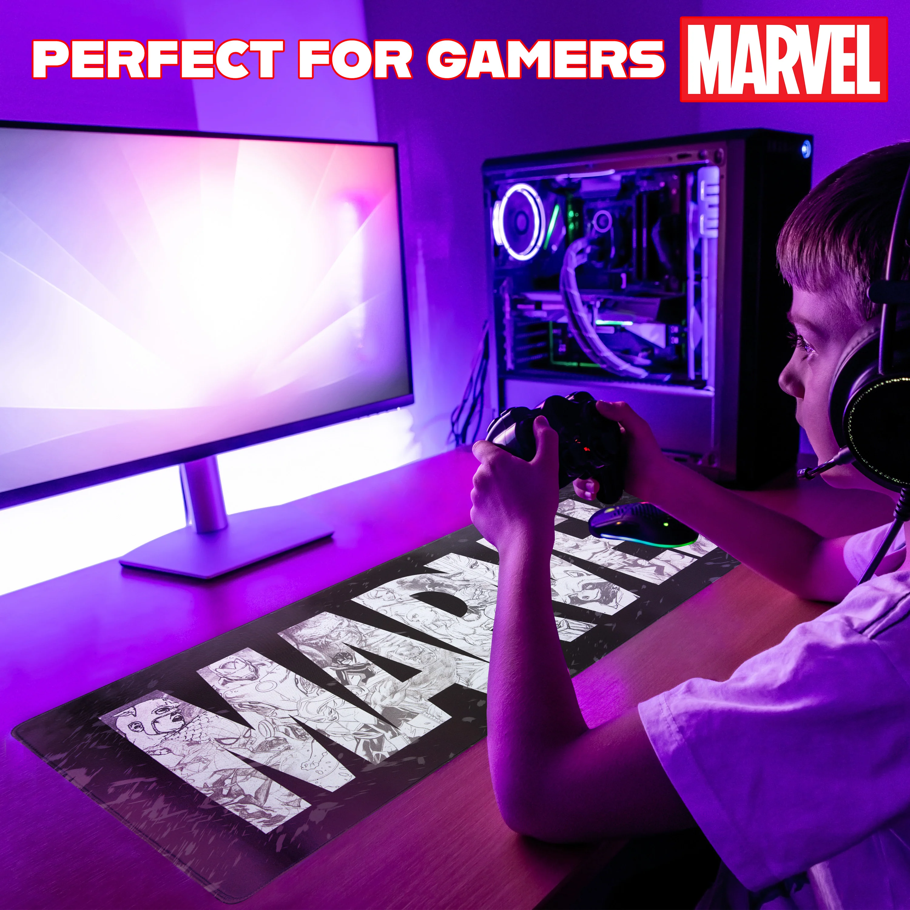 Marvel Avengers Desk Mat Large Mouse Mat 80 x 36 cm Desk Protector Mat PC Laptop Keyboard Groot Spiderman Gifts (Black Marvel) - Image 6