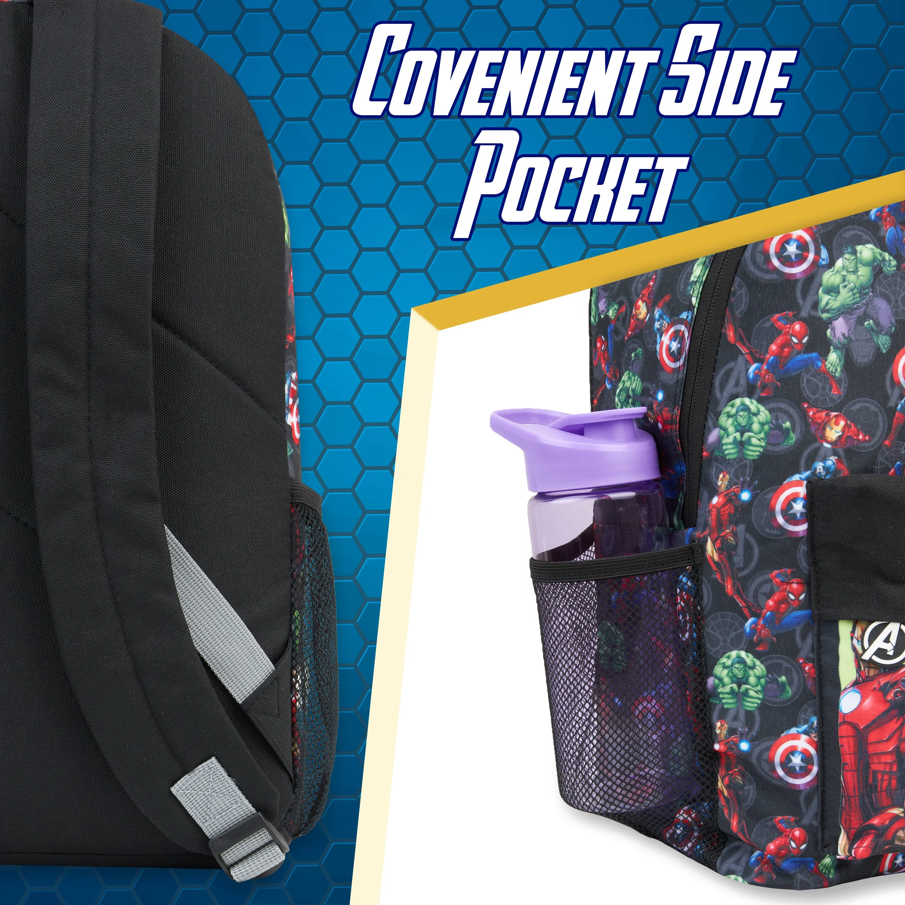 Marvel Kids Backpack, School Bag with Zipped Front Pocket - Avengers - Image 3