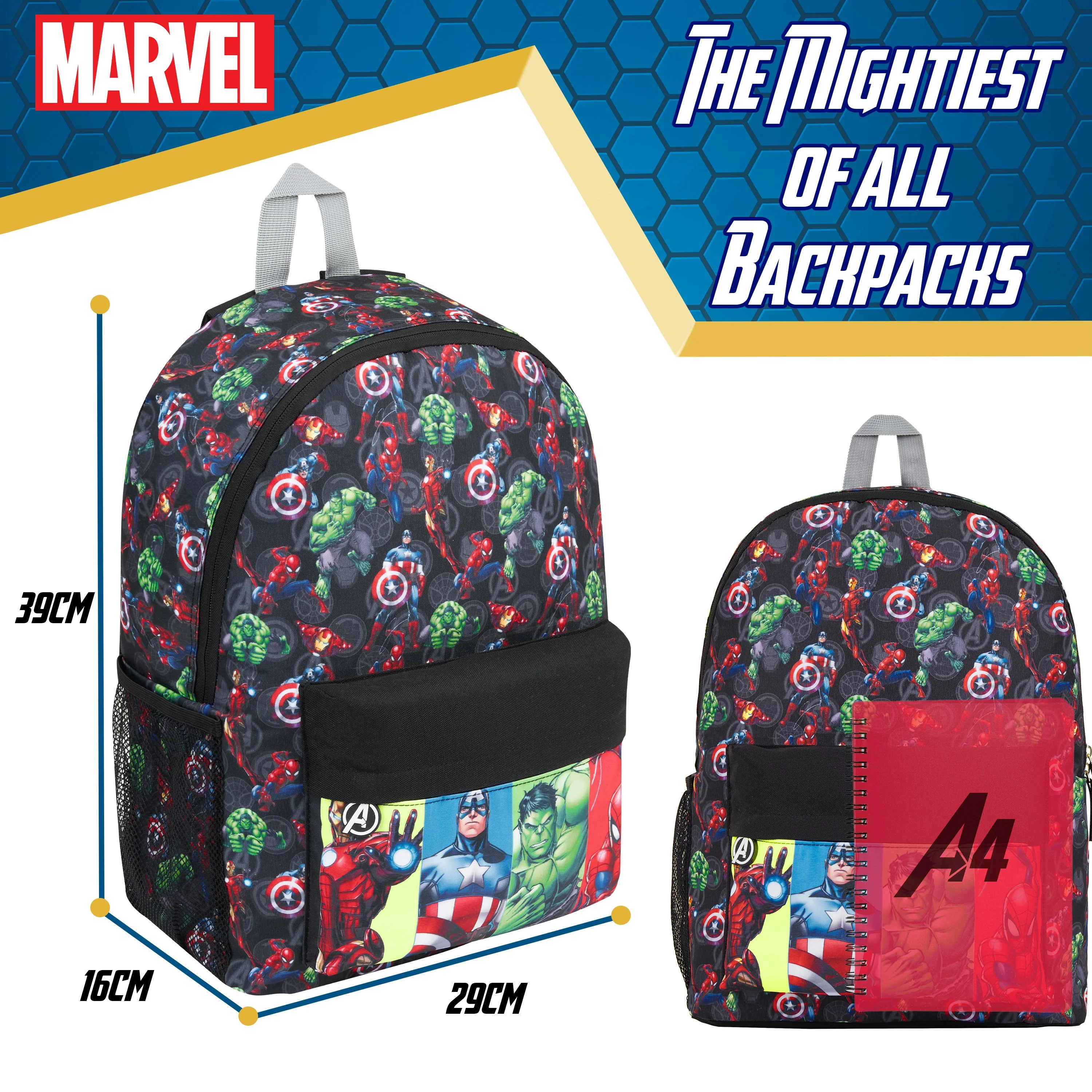 Marvel Kids Backpack, School Bag with Zipped Front Pocket - Avengers - Image 4