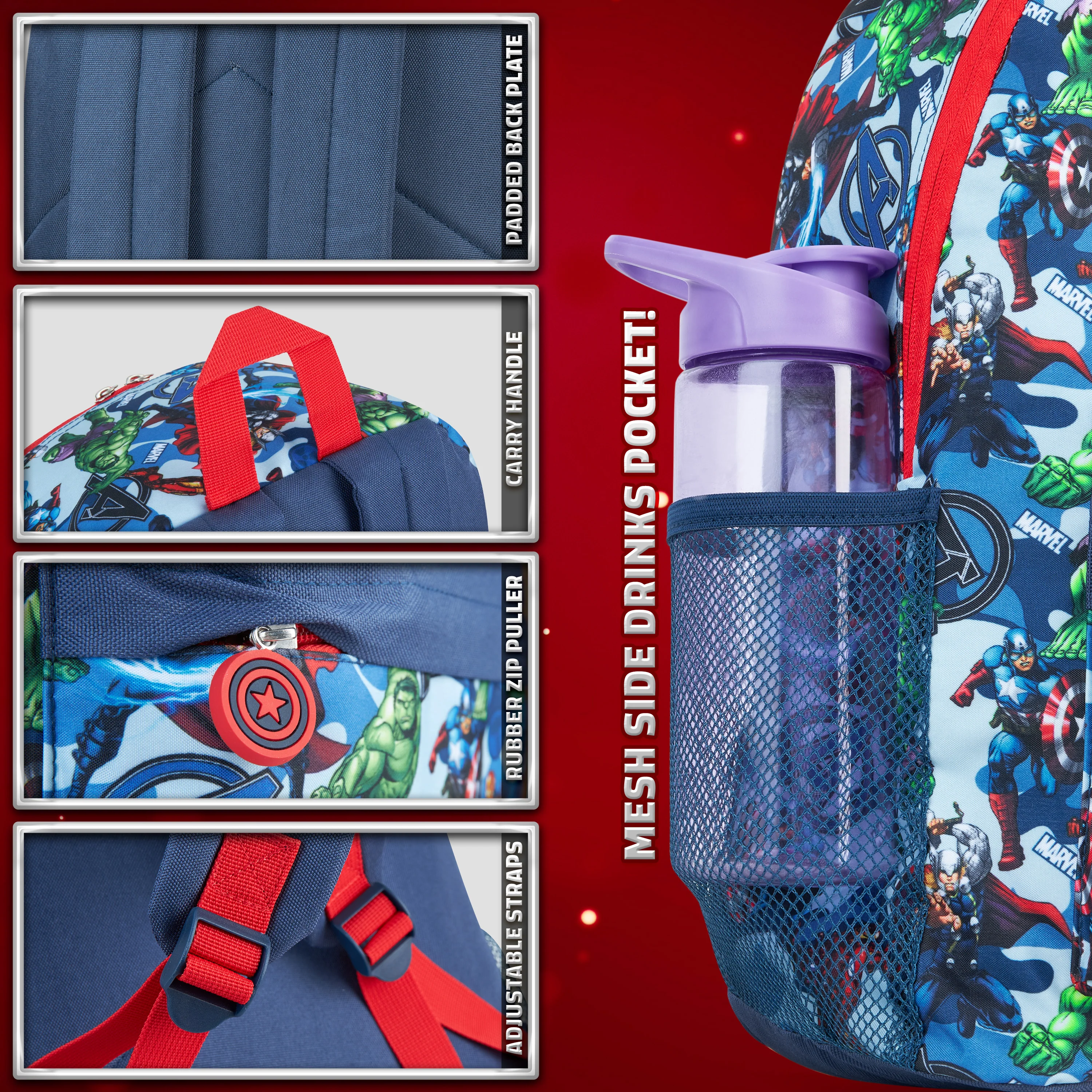 Marvel Kids Backpack, School Bag with Zipped Front Pocket - Avengers AOP - Image 6