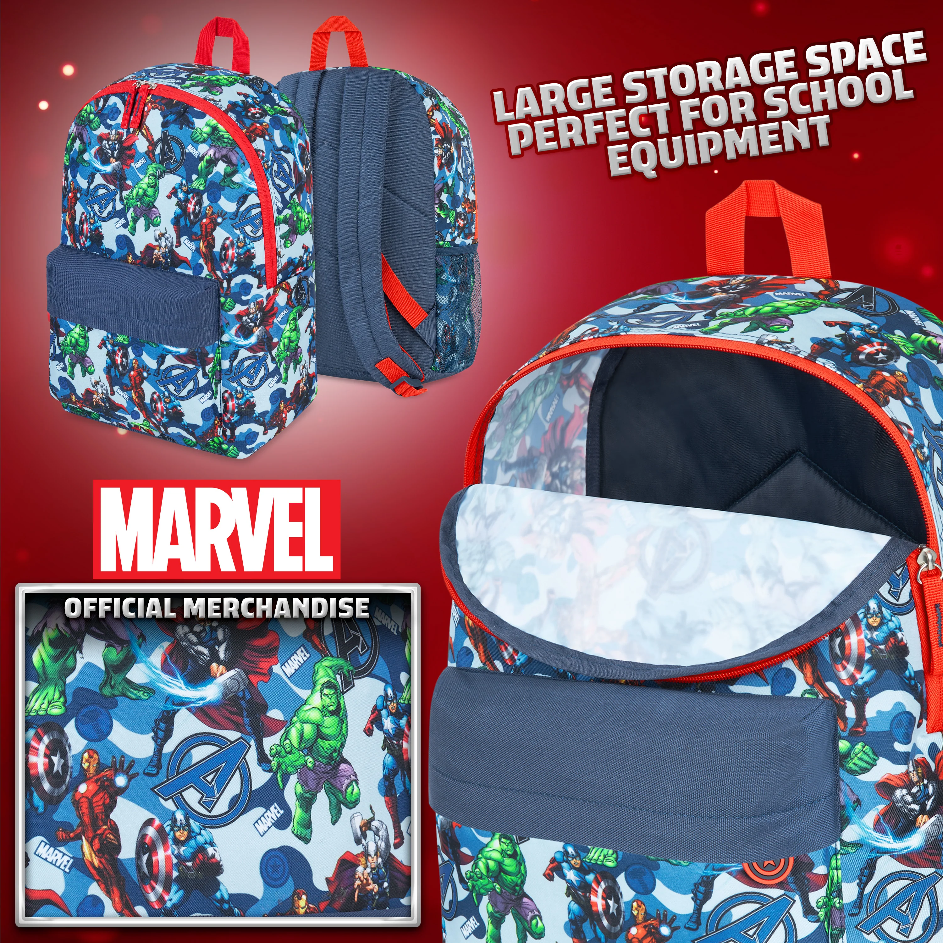 Marvel Kids Backpack, School Bag with Zipped Front Pocket - Avengers AOP - Image 7