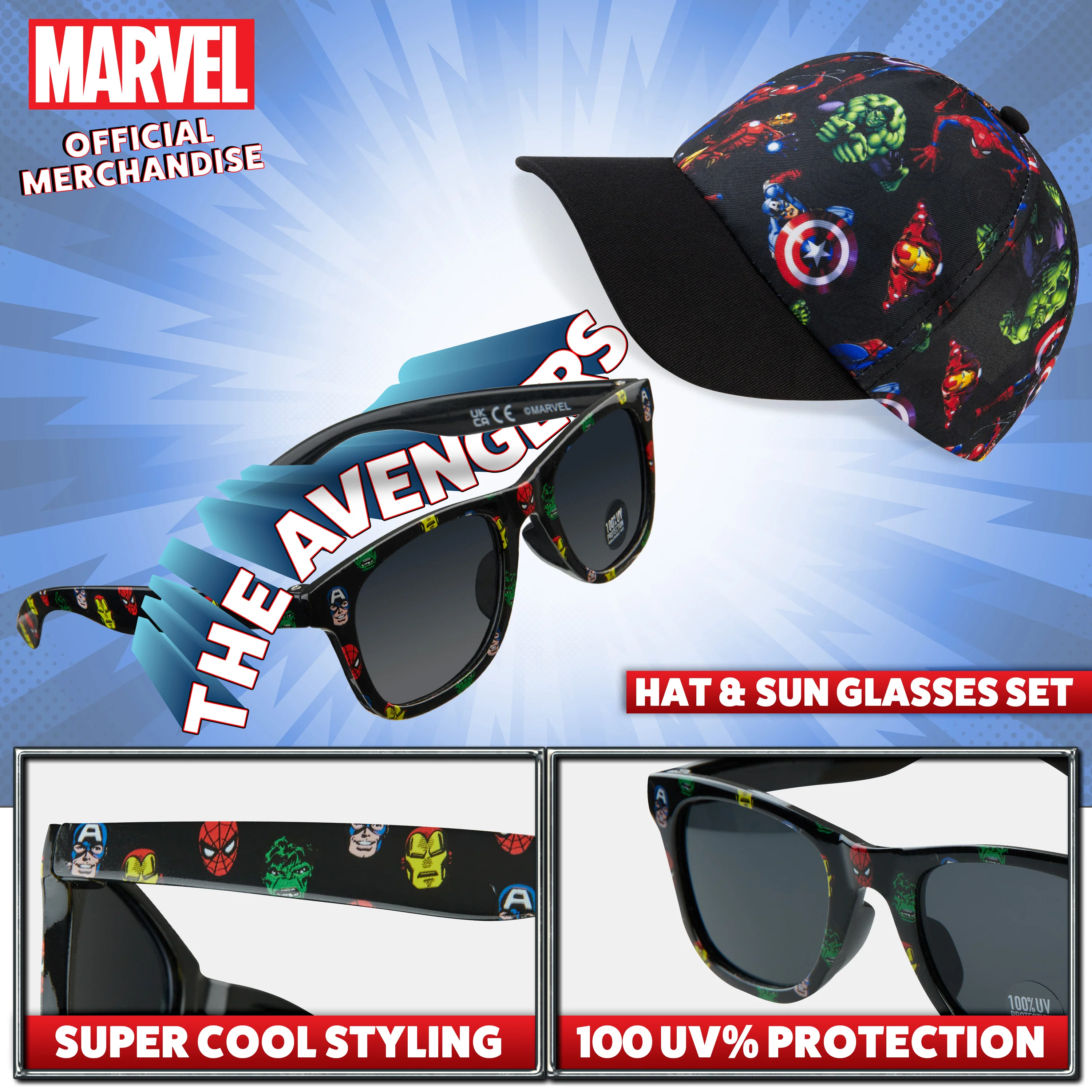 Marvel Baseball Cap and Kids Sunglasses -Boys 100% UV Protection Breathable Hat - Image 3