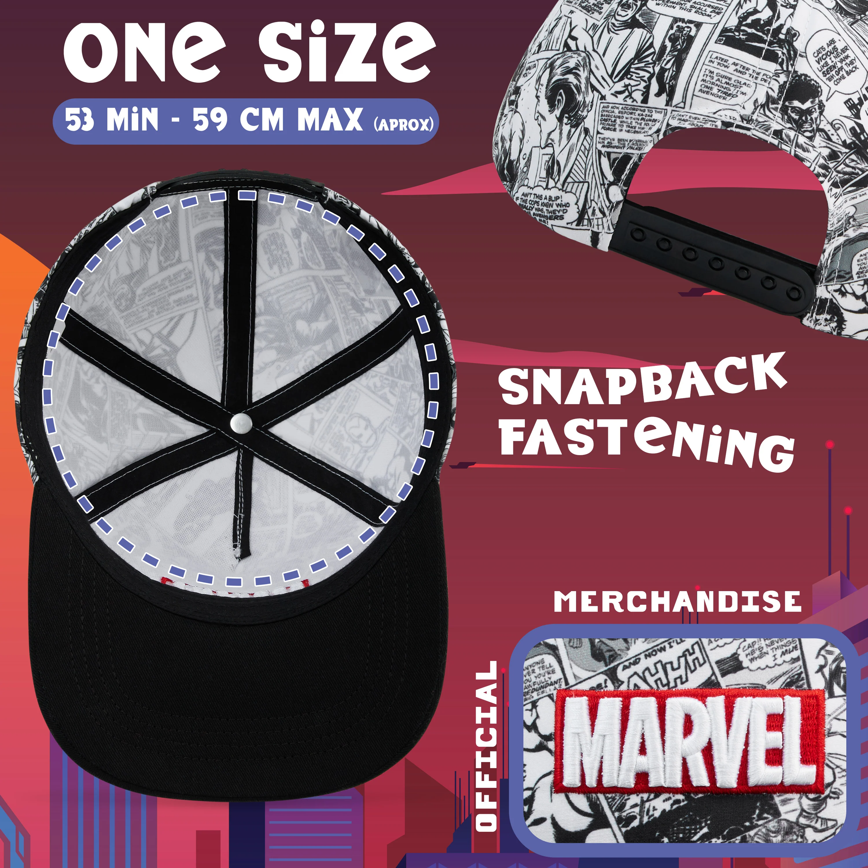 Marvel Baseball Cap for Boys and Teenagers - Black/White - Image 6