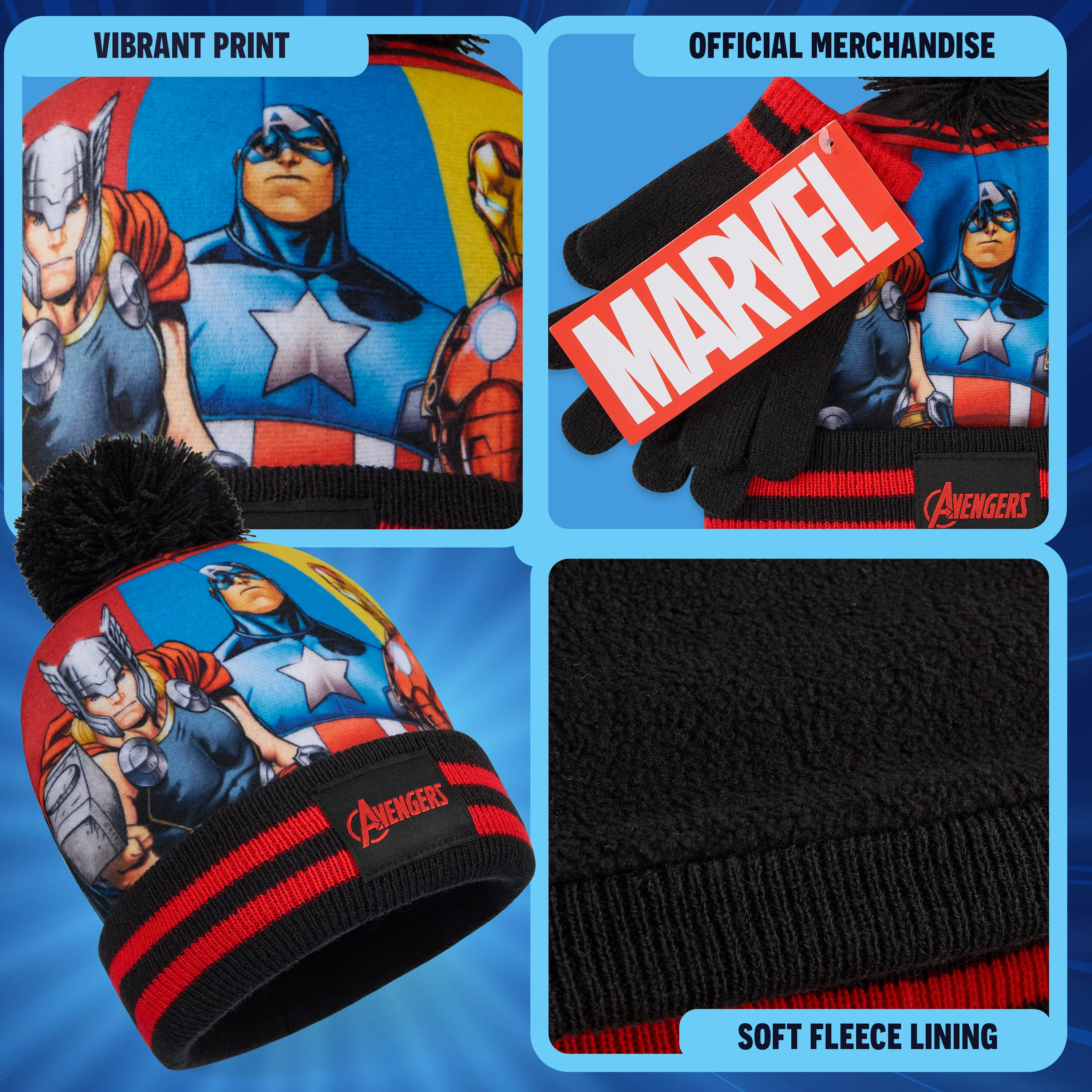 Marvel Beanie Hat and Gloves Set Kids - Avengers 2 Piece Winter Set - Image 4