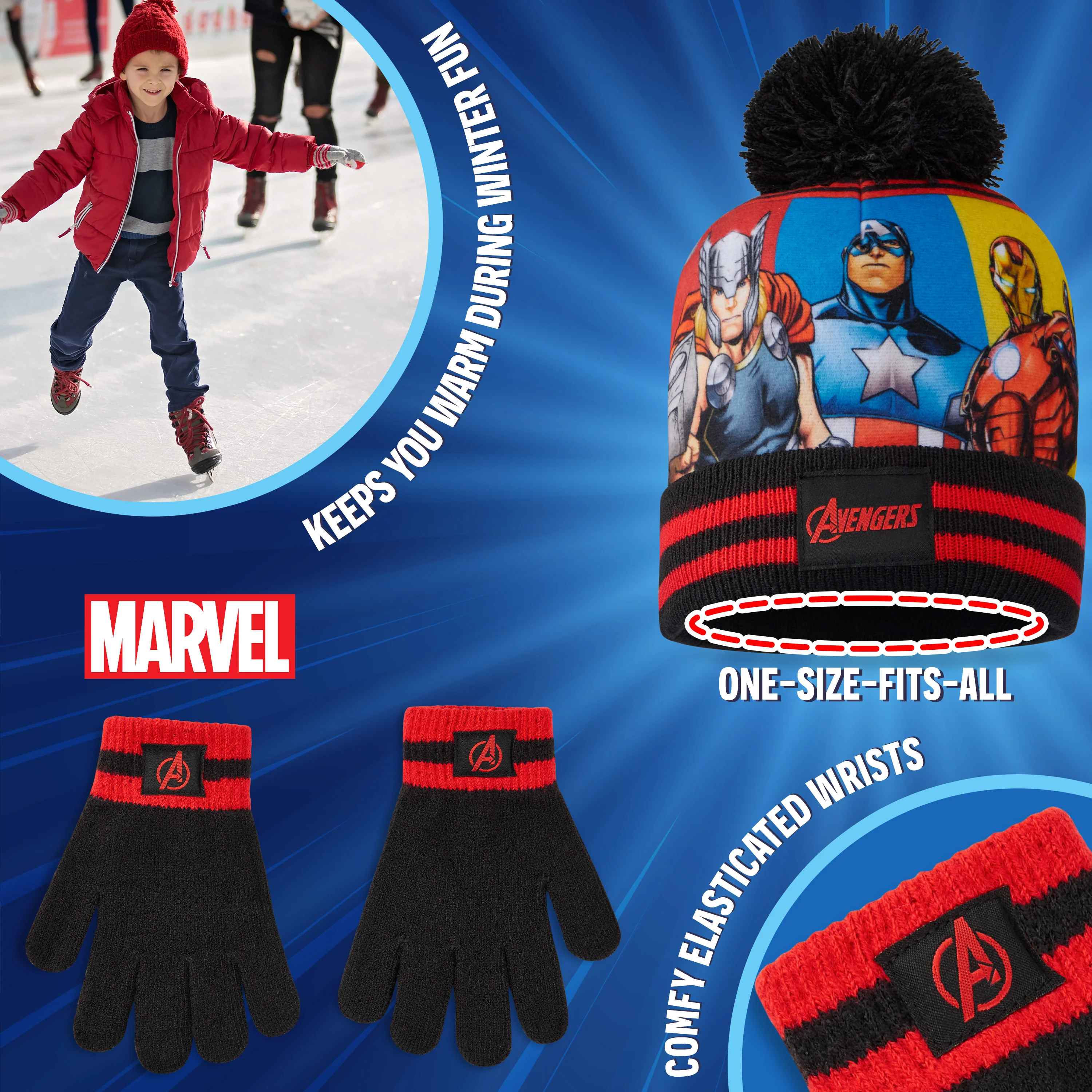 Marvel Beanie Hat and Gloves Set Kids - Avengers 2 Piece Winter Set - Image 6