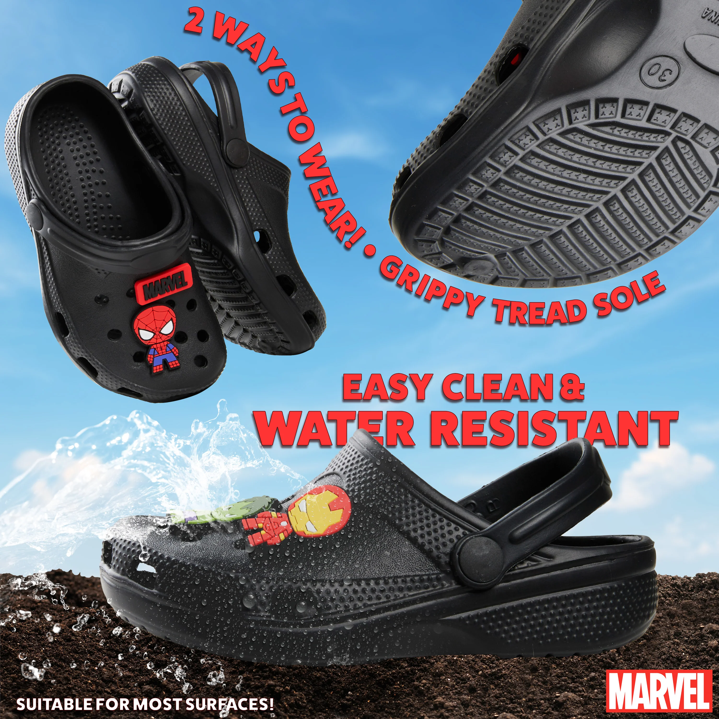 Marvel Boys Clogs with Removable Rubber Charms - Black Spiderman - Image 4
