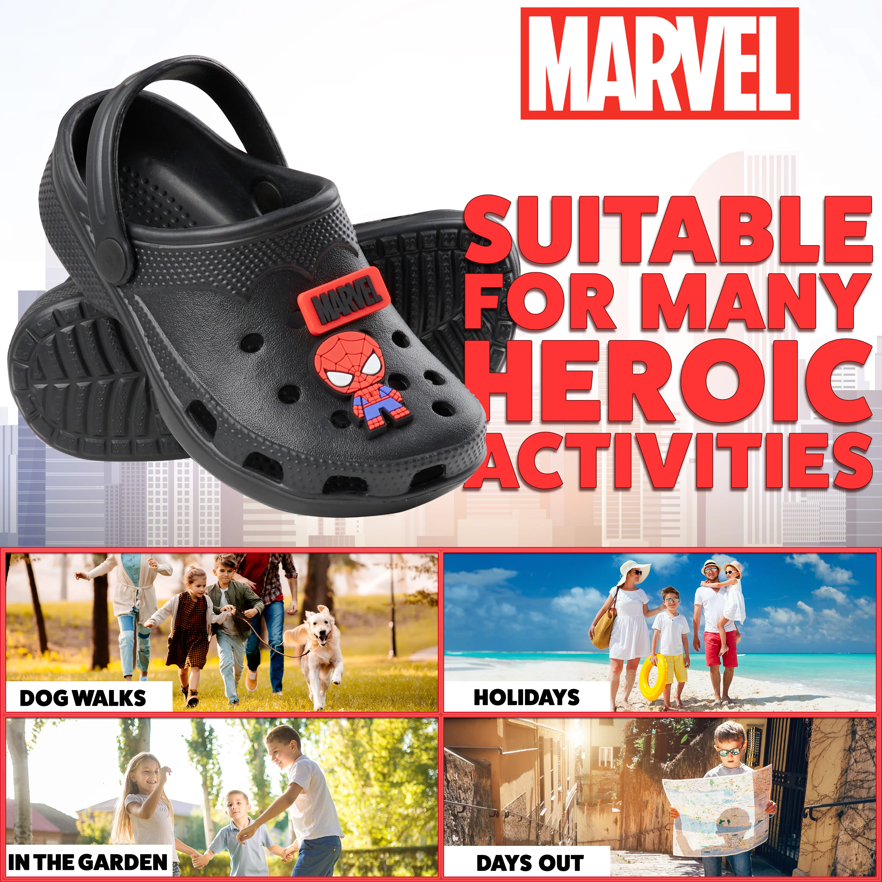 Marvel Boys Clogs with Removable Rubber Charms - Black Spiderman - Image 5