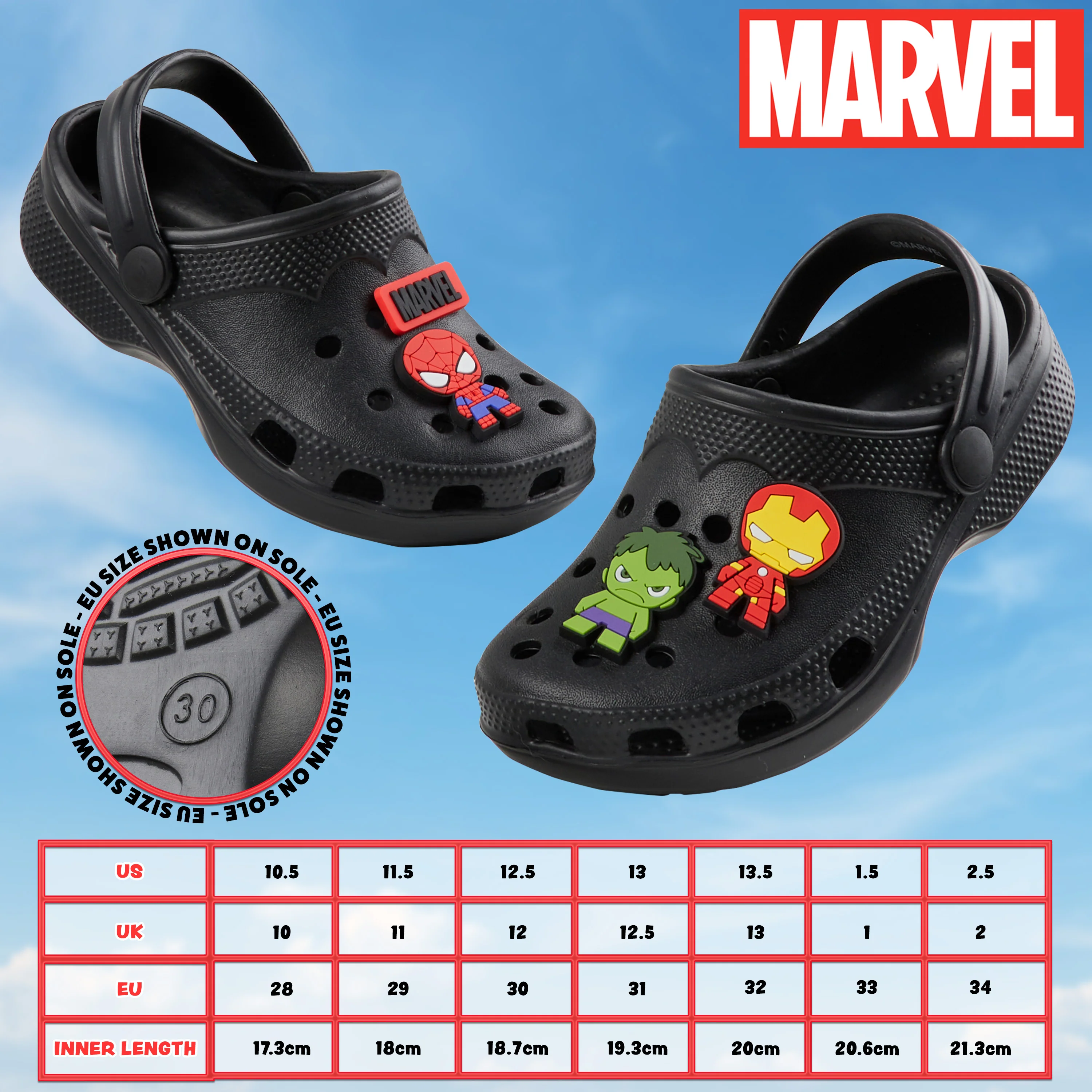 Marvel Boys Clogs with Removable Rubber Charms - Black Spiderman - Image 6