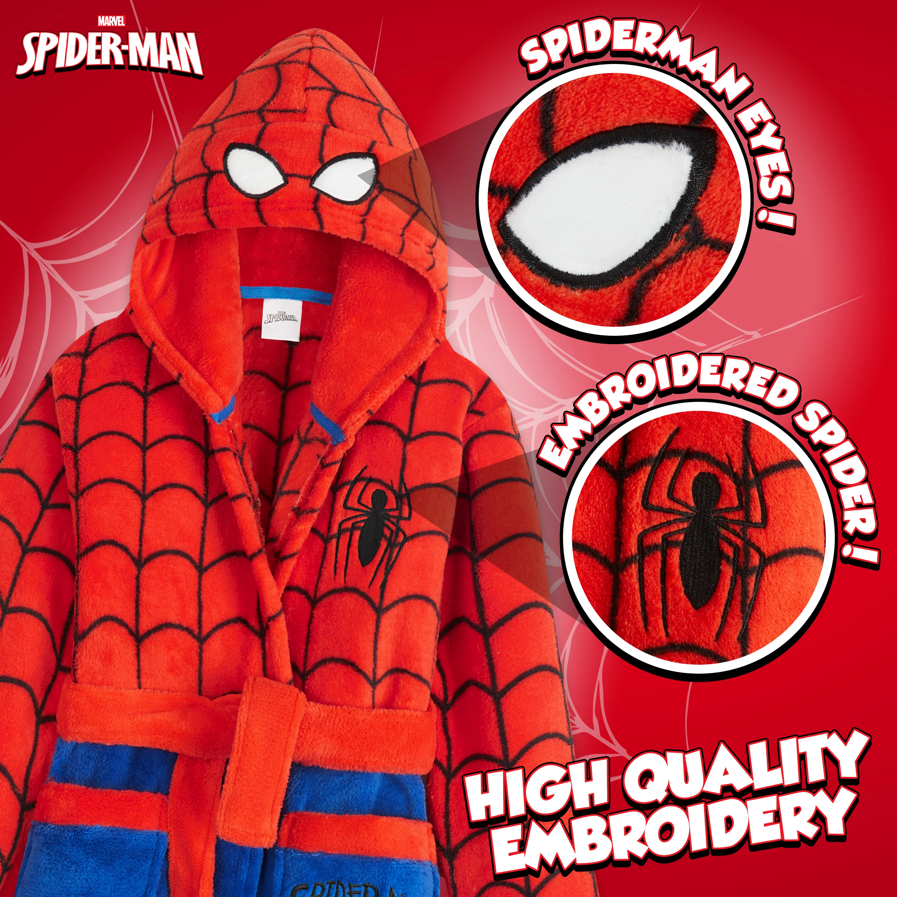Marvel Boys Dressing Gown, Spiderman Fluffy Dressing Gown - Image 3