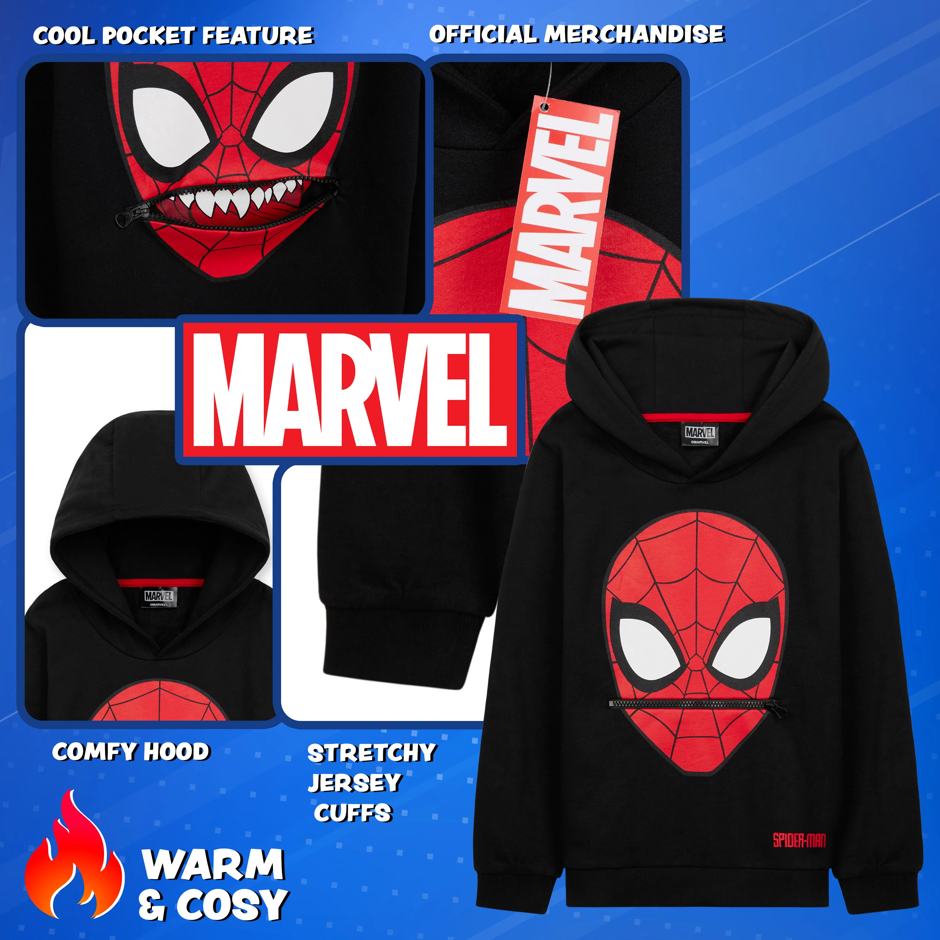 Marvel Boys Hoodie - Spiderman Hooded Sweatshirt for Boys - Image 5
