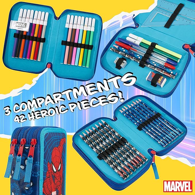 Marvel Boy's Pencil Case, Pencil Case with Compartments Filled School SupplieS - Image 4