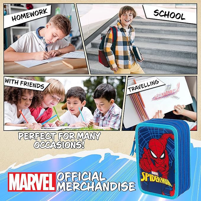 Marvel Boy's Pencil Case, Pencil Case with Compartments Filled School SupplieS - Image 5