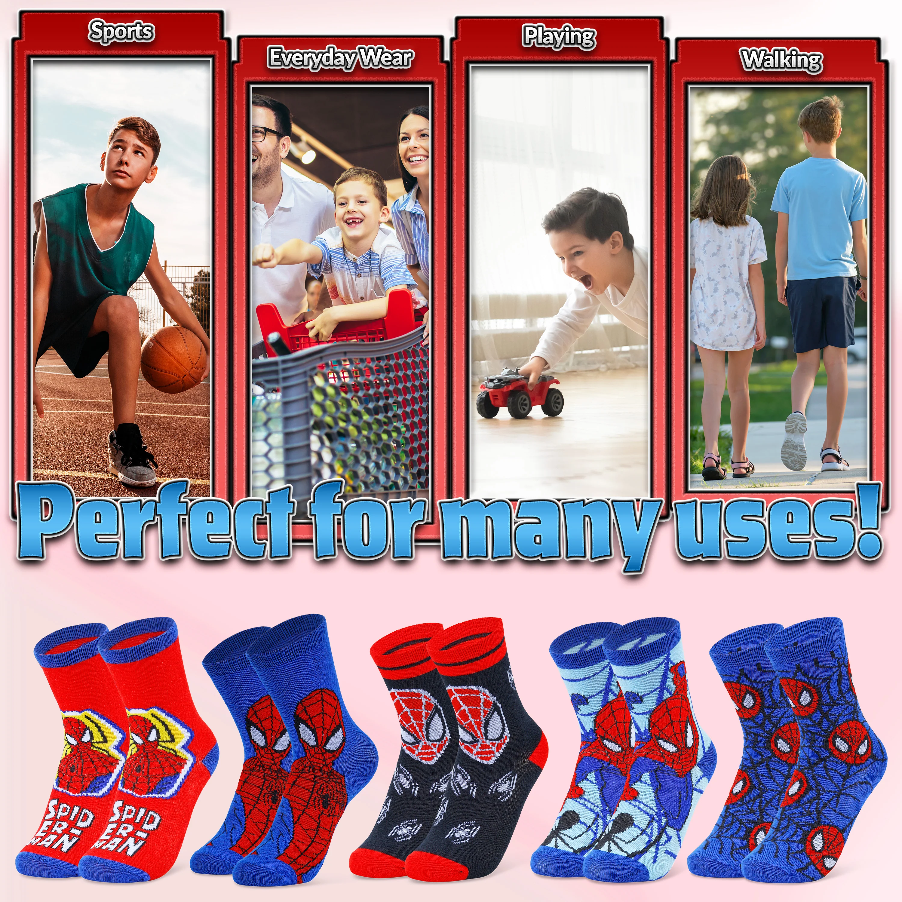 Marvel Boys Socks, Spiderman Multipack Crew Socks - Image 6