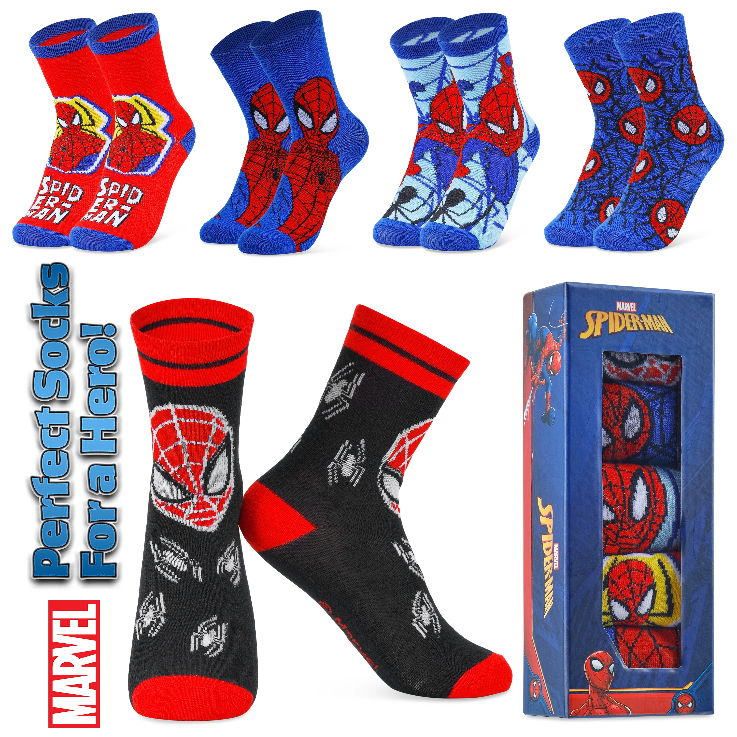 Marvel Boys Socks, Spiderman Multipack Crew Socks - Image 7