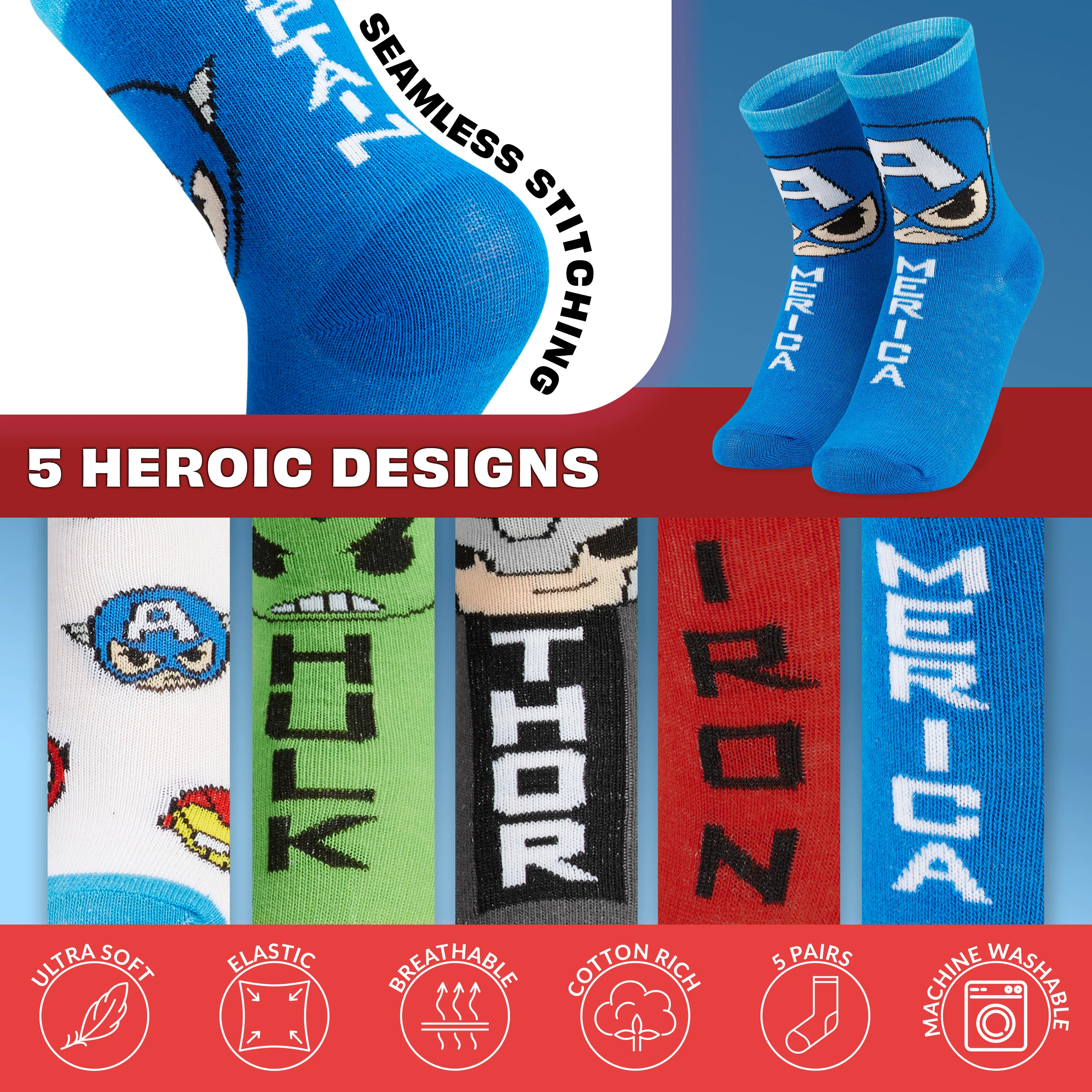 Marvel Boys Socks, Superhero Avengers Socks Multipack - Image 4