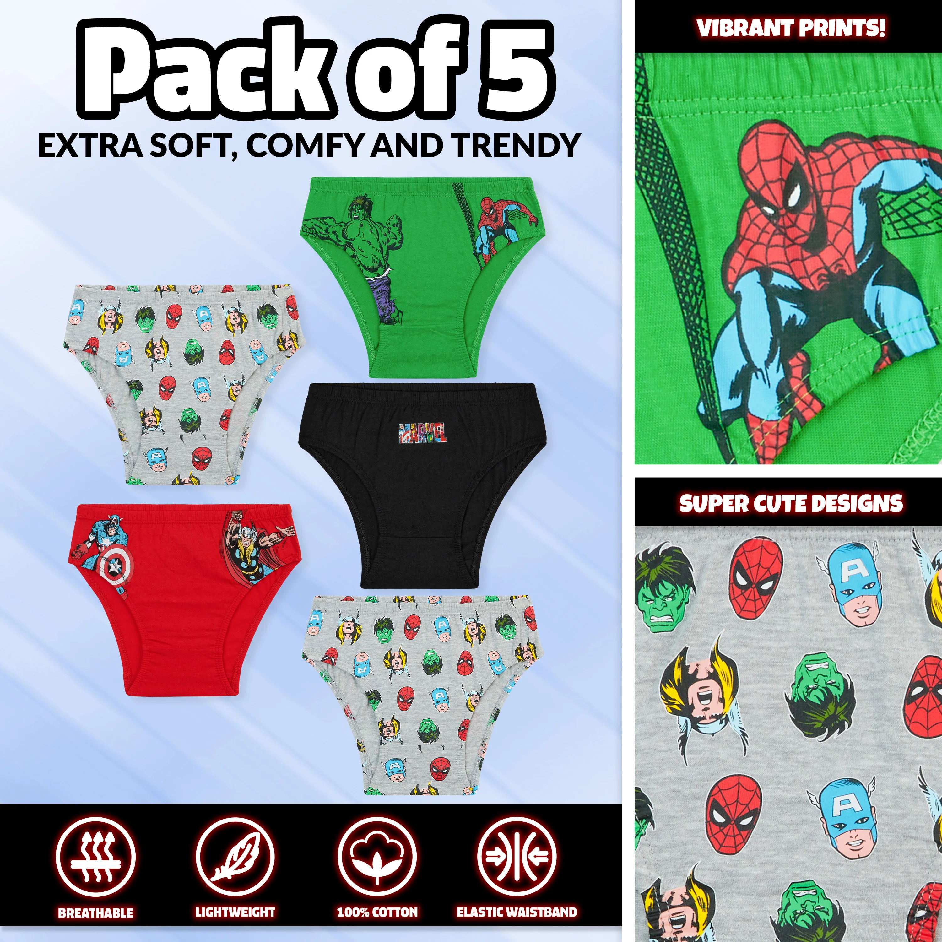 Marvel Boys Underwear 5 Pack - Marvel Superheroes Underwear for Boys - Image 4